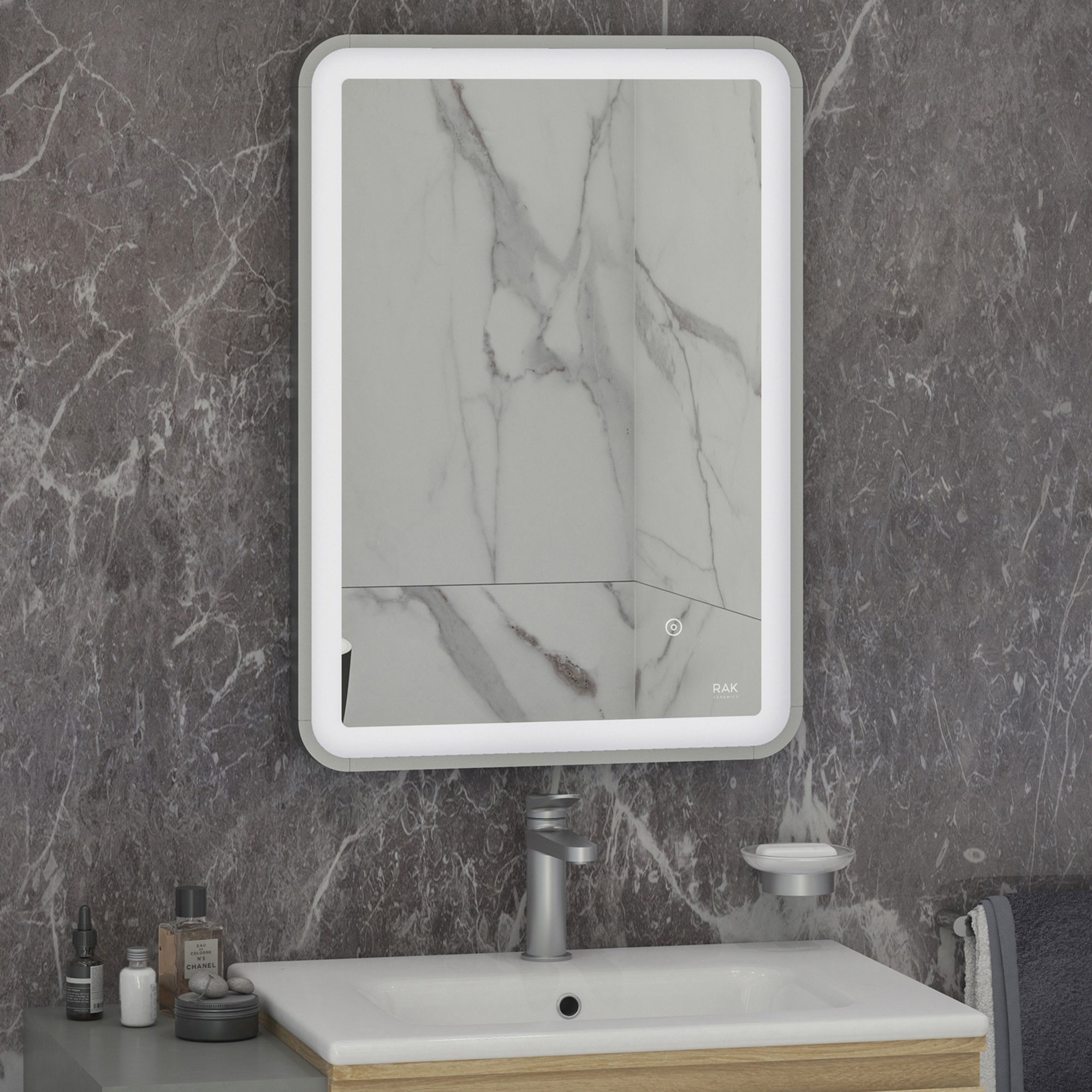 RAK Art Soft 600x800mm Chrome LED Illuminated Bathroom Mirror with Touch Sensor & IP44 Rating