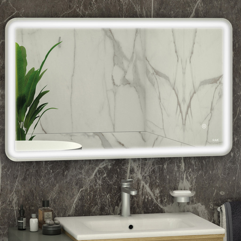 RAK Art Soft 1200x600mm Rectangular LED Illuminated Bathroom Mirror with Touch Sensor & Chrome Finish