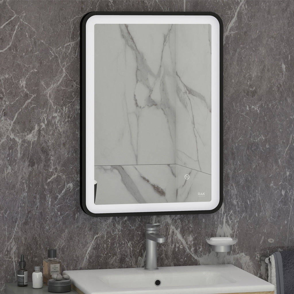 RAK Art Soft 600x800 Matt Black Rectangular Illuminated Bathroom Mirror with Touch Sensor & Demister, IP44