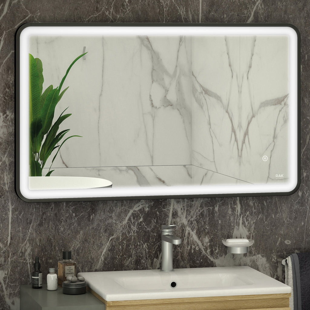 RAK Art Soft 1200x600mm Matt Black LED Illuminated Bathroom Mirror with Touch Sensor & Demister