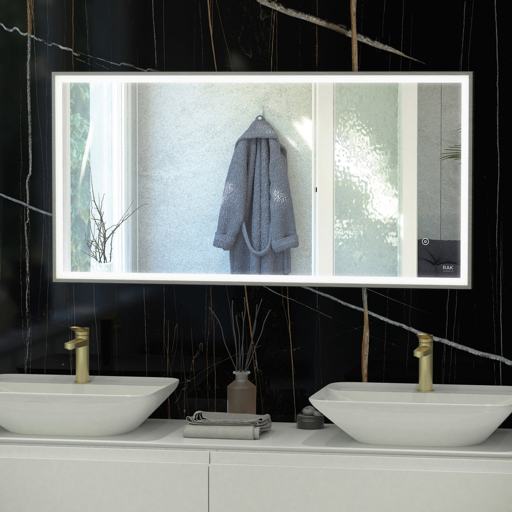RAK Art Square 1000x600mm Rectangular LED Illuminated Bathroom Mirror with Demister Pad & Touch Sensor, Brushed Nickel, IP44