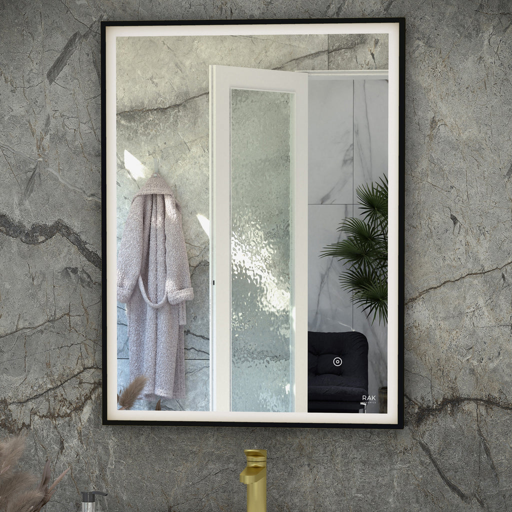 RAK Art Square 600x800mm Matt Black Rectangular Illuminated Bathroom Mirror with Touch Sensor & IP44