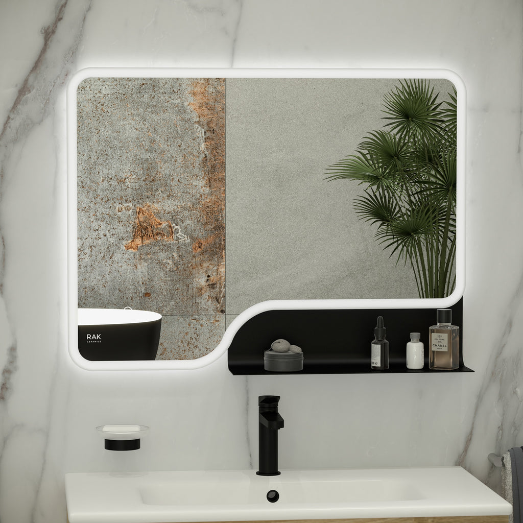 RAK Ornate 1000x600mm Matt Black LED Illuminated Bathroom Mirror with Touch Sensor & Demister Pad, IP44 Rated