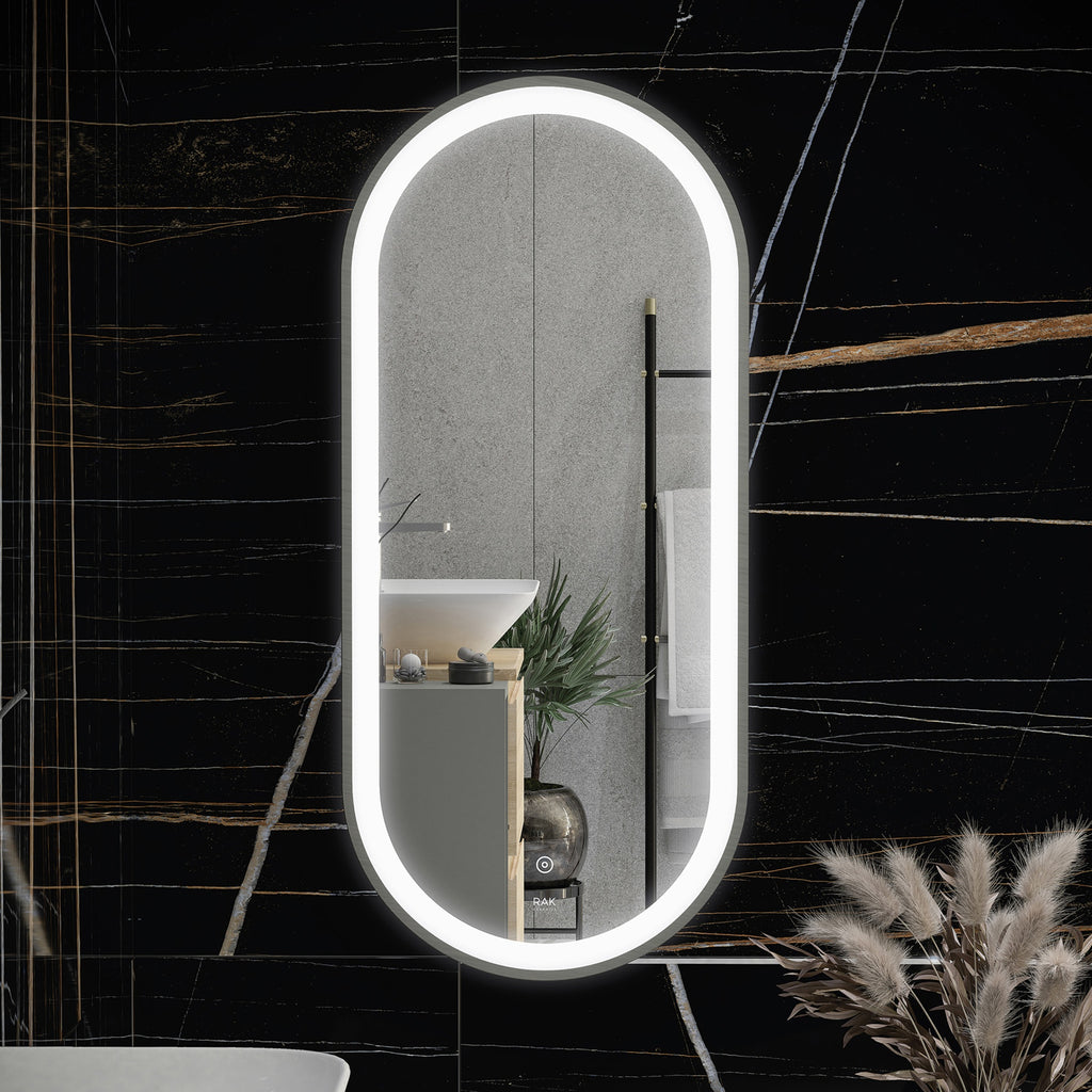 RAK Picture Oval 550x1000mm Brushed Nickel Oval Illuminated Bathroom Mirror with Touch Sensor