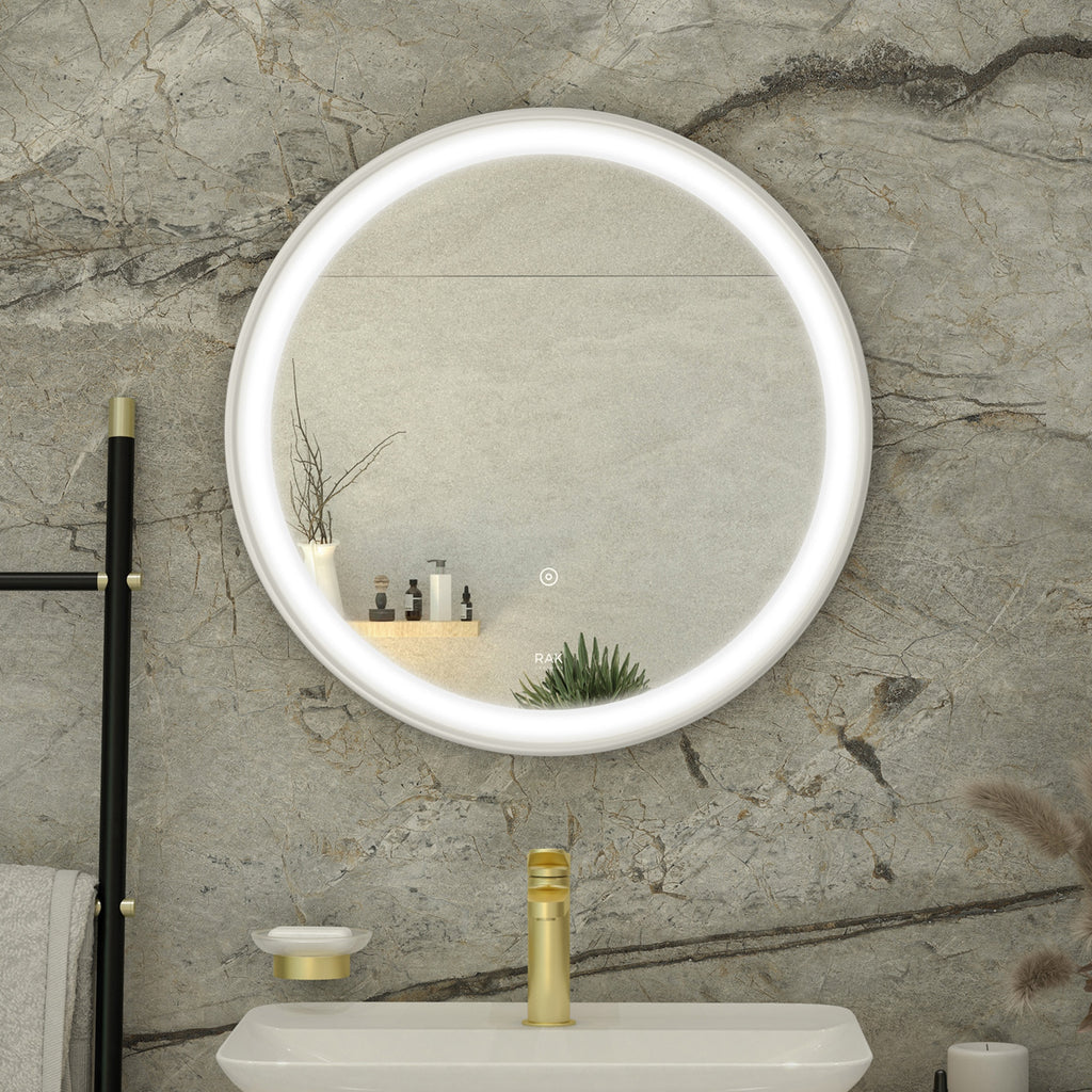 RAK Picture Round 600mm LED Illuminated Bathroom Mirror with Touch Sensor & Demister, Chrome Effect