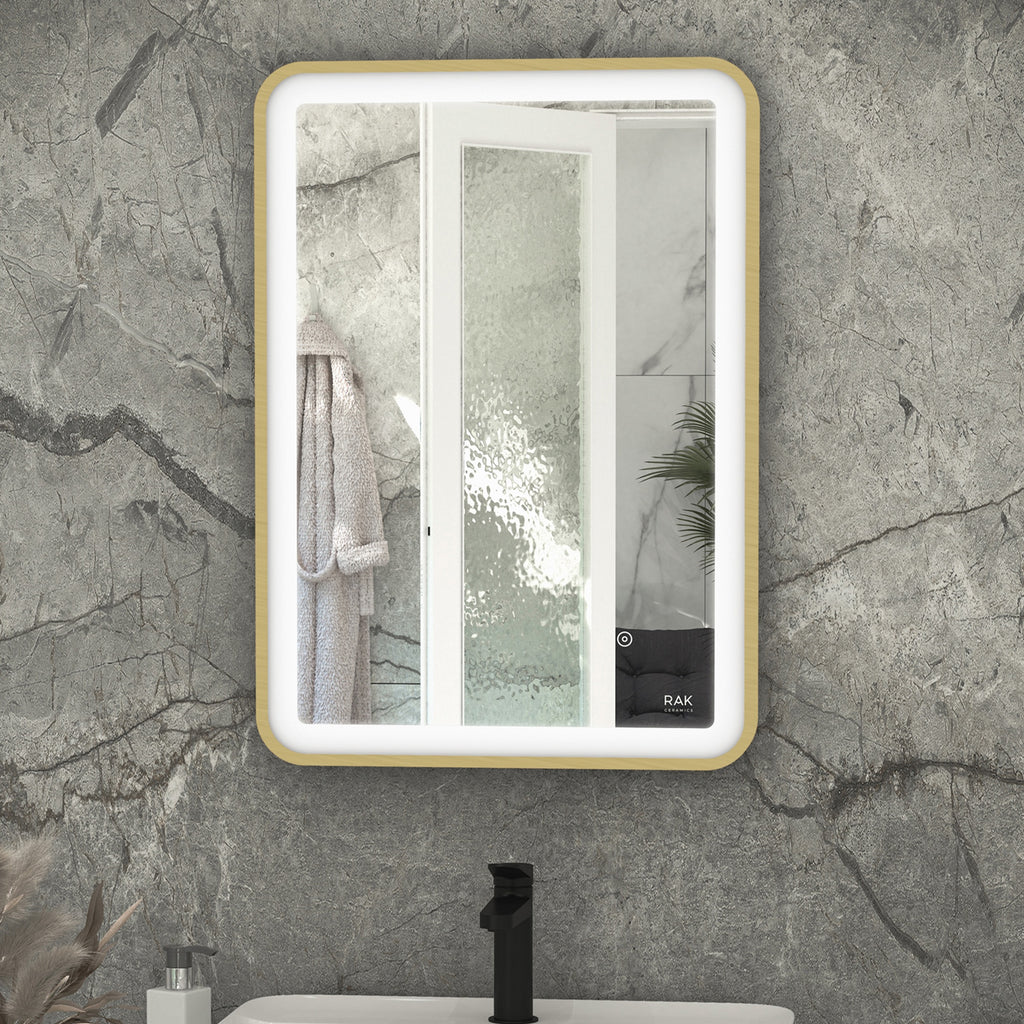 RAK Picture Soft LED Illuminated Bathroom Mirror 500x700mm - Brushed Gold, Touch Sensor, IP44 Rated