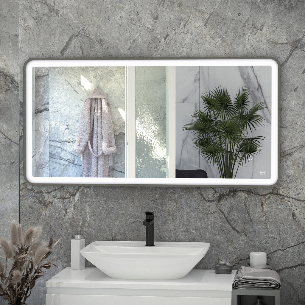 RAK Picture Soft 1200x600mm Brushed Nickel Rectangular LED Illuminated Bathroom Mirror with Touch Sensor & IP44 Rating