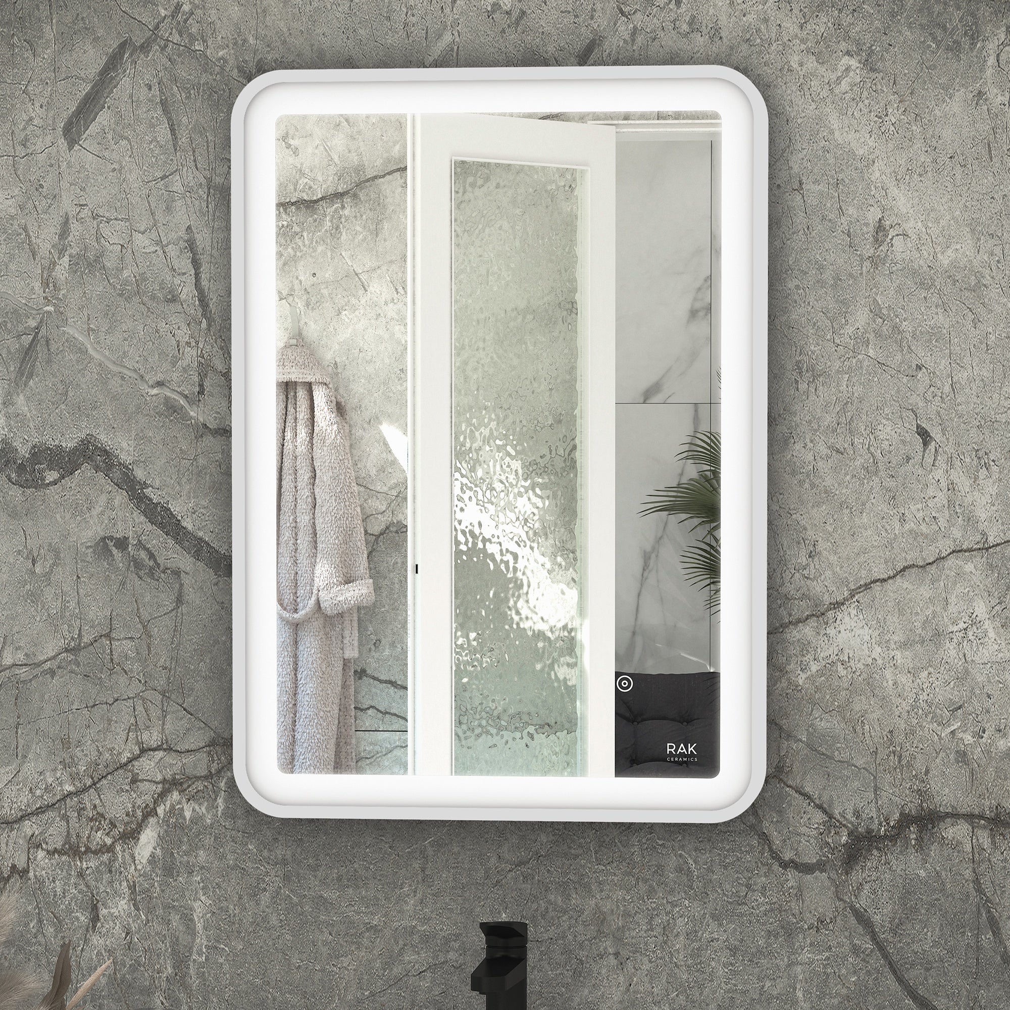 RAK Picture Soft 500x700mm Rounded Rectangular Illuminated Bathroom Mirror with Touch Sensor & IP44, Chrome Effect