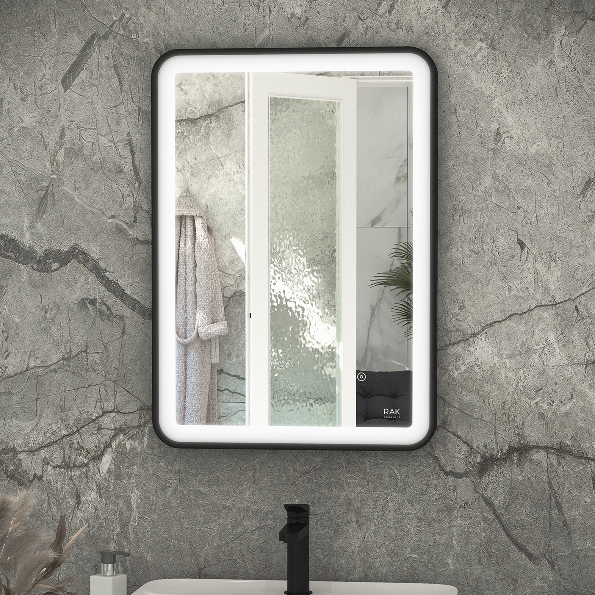 RAK Picture Soft 600x800mm Matt Black Illuminated Bathroom Mirror with Touch Sensor & Demister