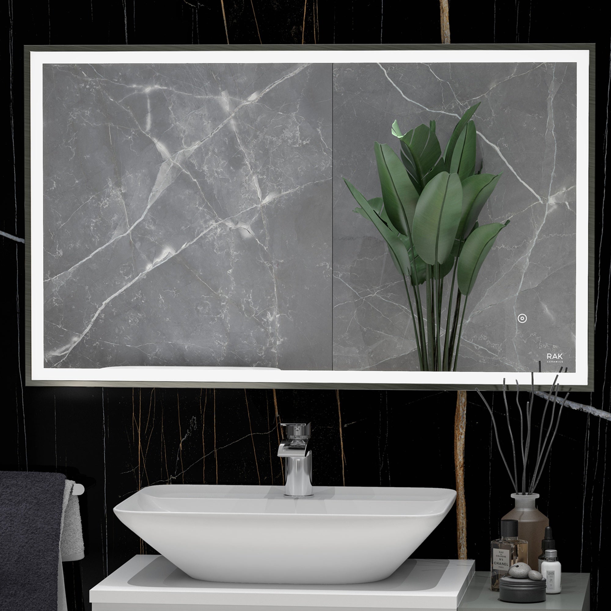 RAK Ceramics Rectangular Illuminated LED Bathroom Mirror 1000x600mm - Touch Sensor, Demister & IP44 Rated