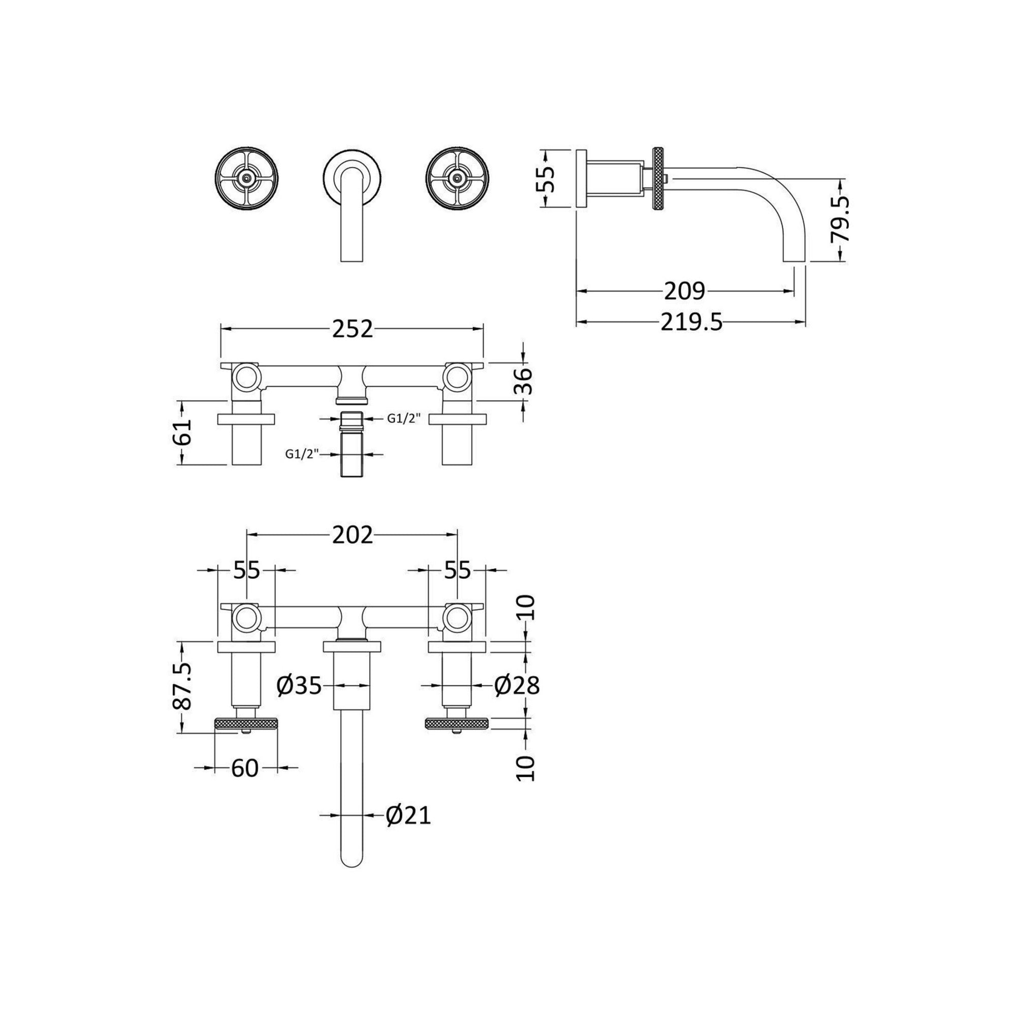 Axis Contemporary Chrome 4 Tap Bath Shower Mixer Crosshead 183mm