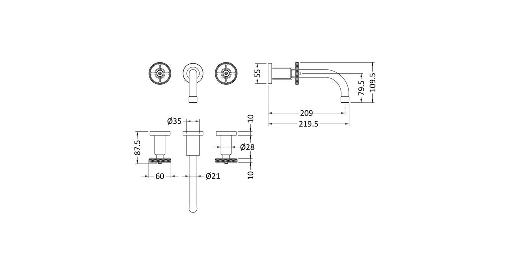 Hudson Reed Revolution Chrome Wall-Mounted Basin Mixer Tap TIW317 - Brass Body, Polished Finish.