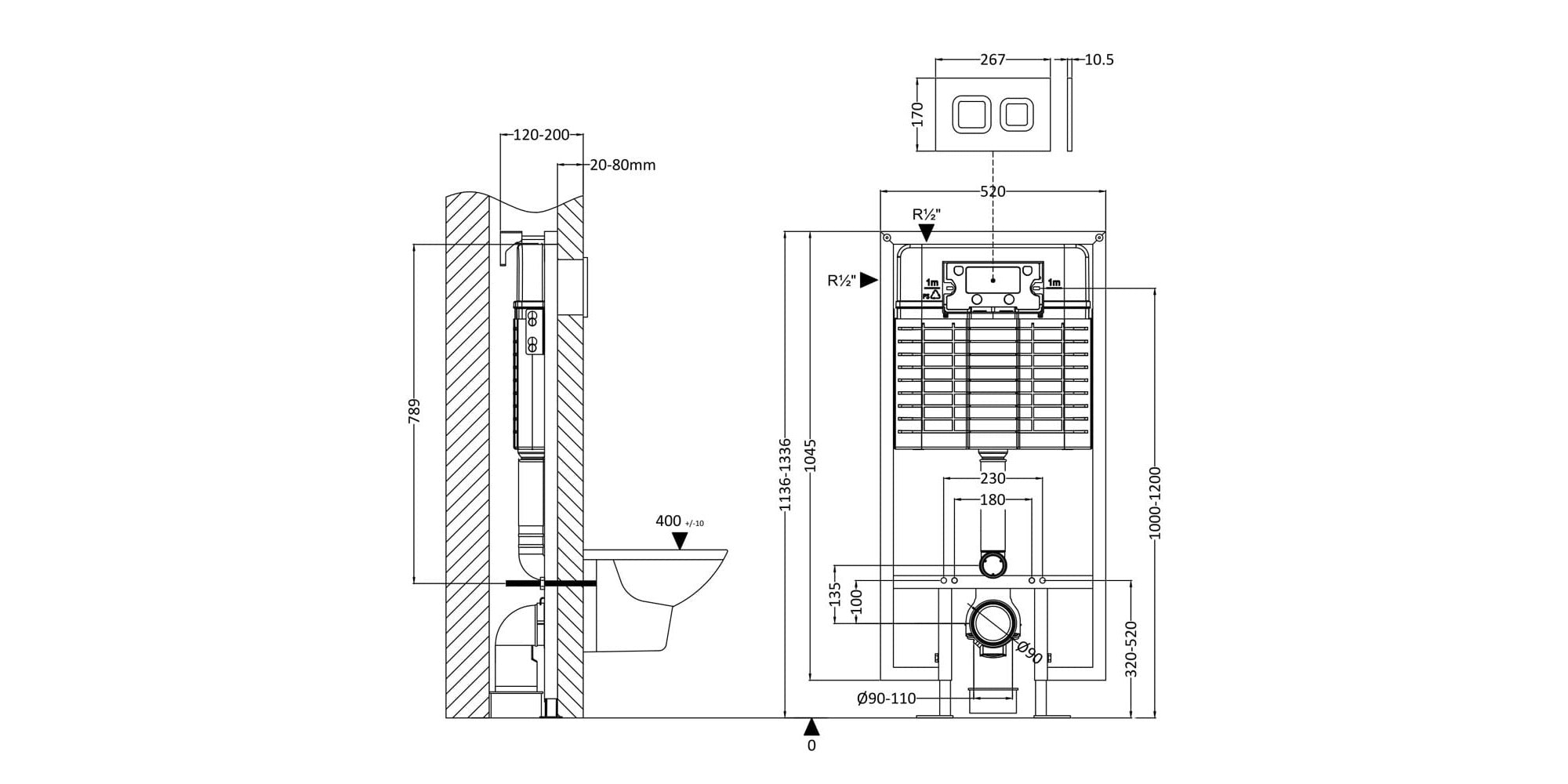 Hudson Reed Wall-Hung Frame with Concealed Dual-Flush Cistern and Chrome Square Push Button