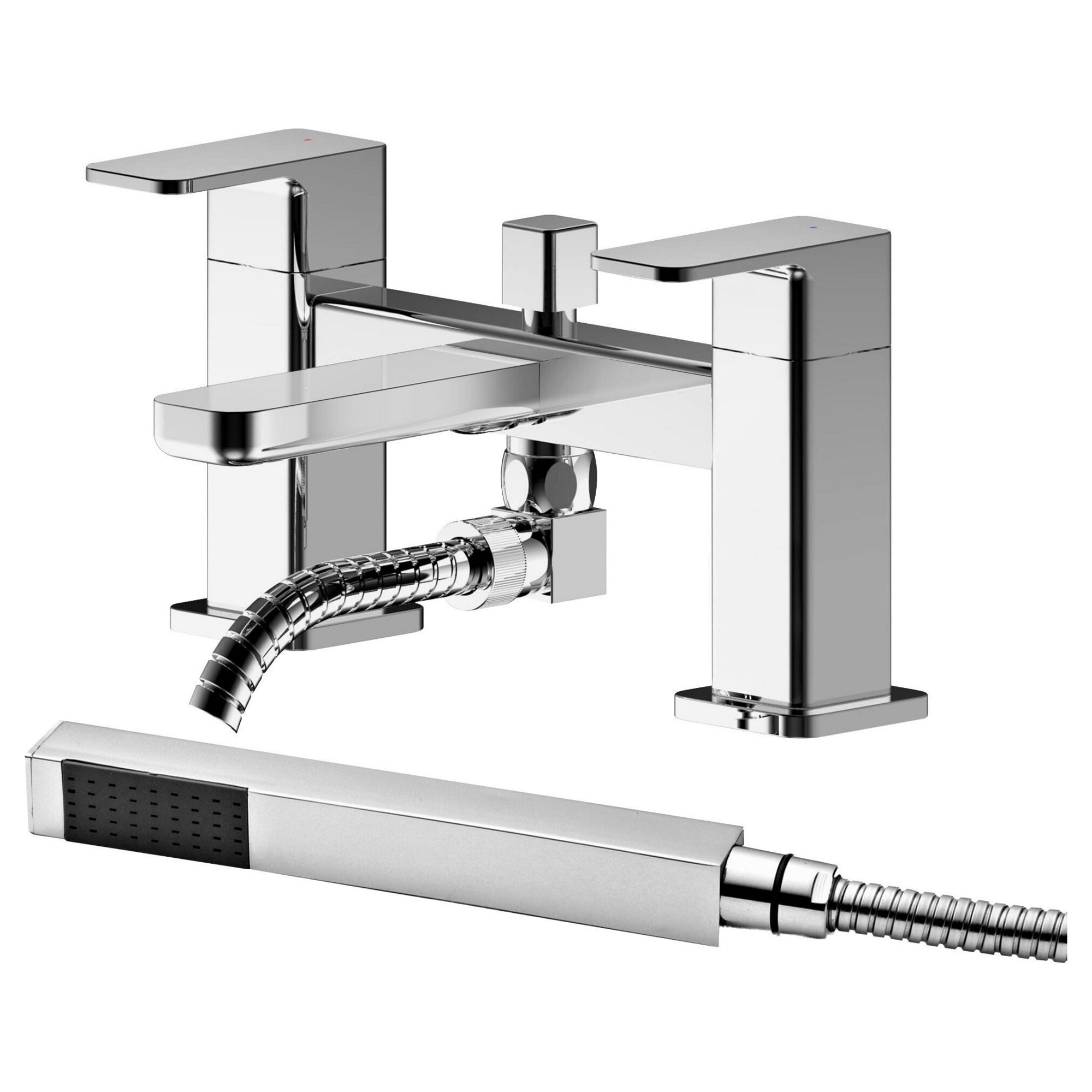 Elowen Contemporary Chrome Deck Mounted Bath Shower Mixer Lever 2 Hole