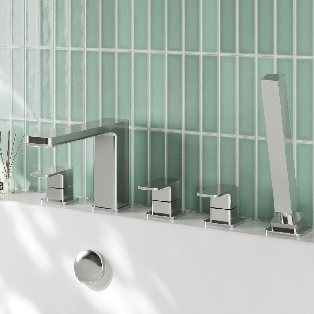Elowen Contemporary Chrome Deck Mounted 5 Tap Hole Bath Shower Mixer Lever
