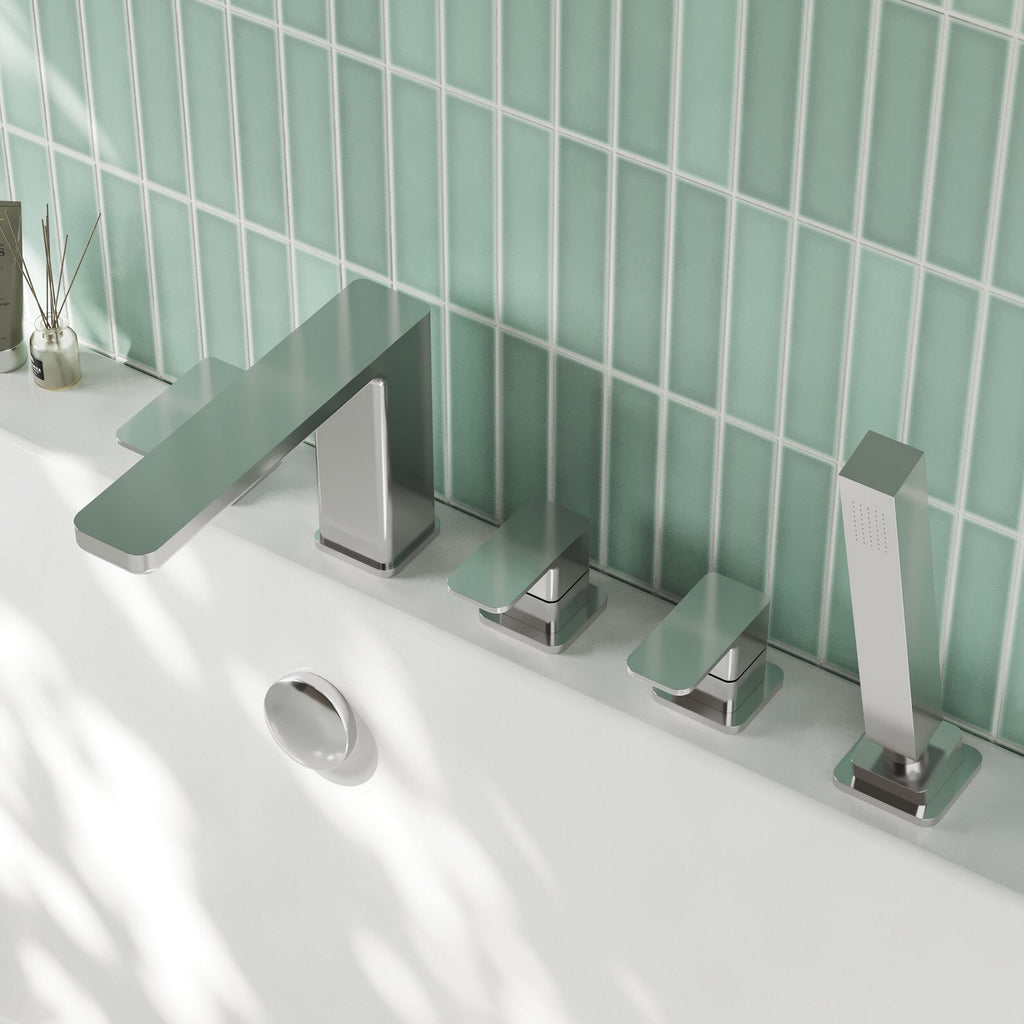 Elowen Contemporary Chrome Deck Mounted 5 Tap Hole Bath Shower Mixer Lever