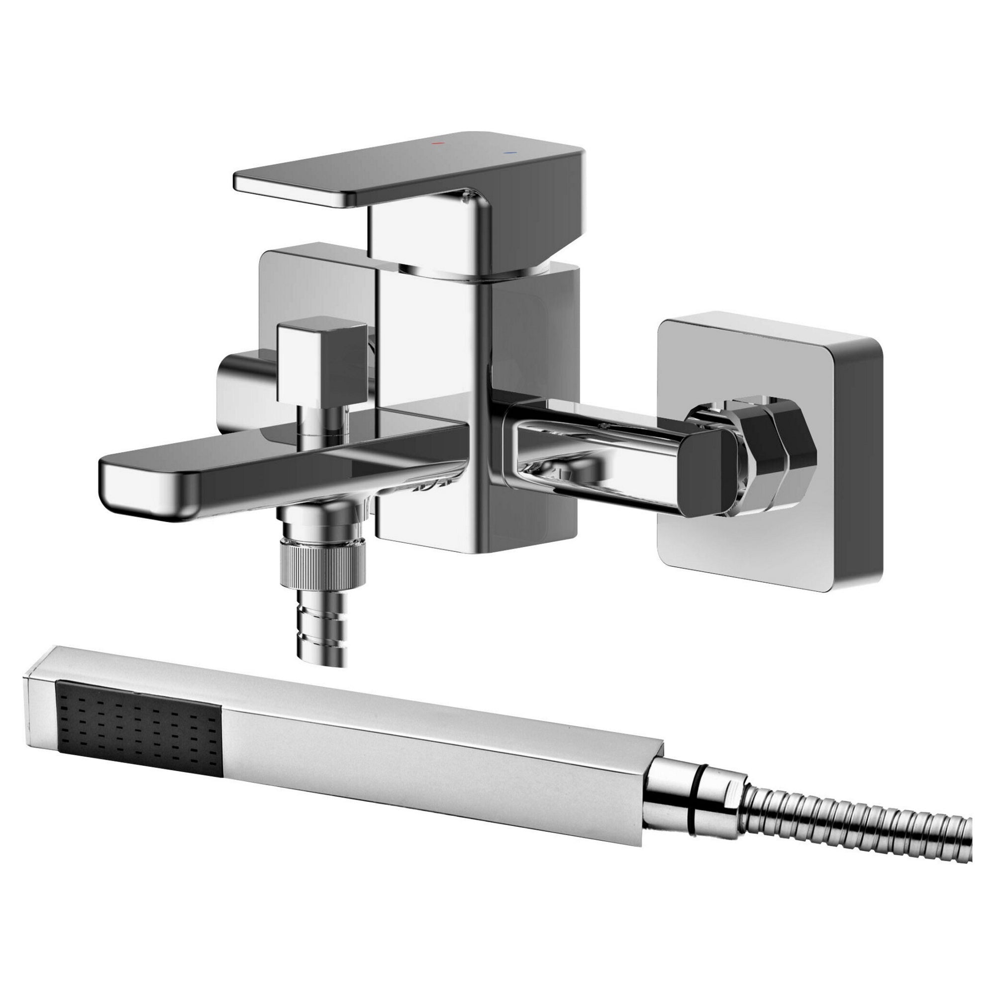 Elowen Contemporary Chrome Wall Mounted Bath Shower Mixer Lever 2 Hole