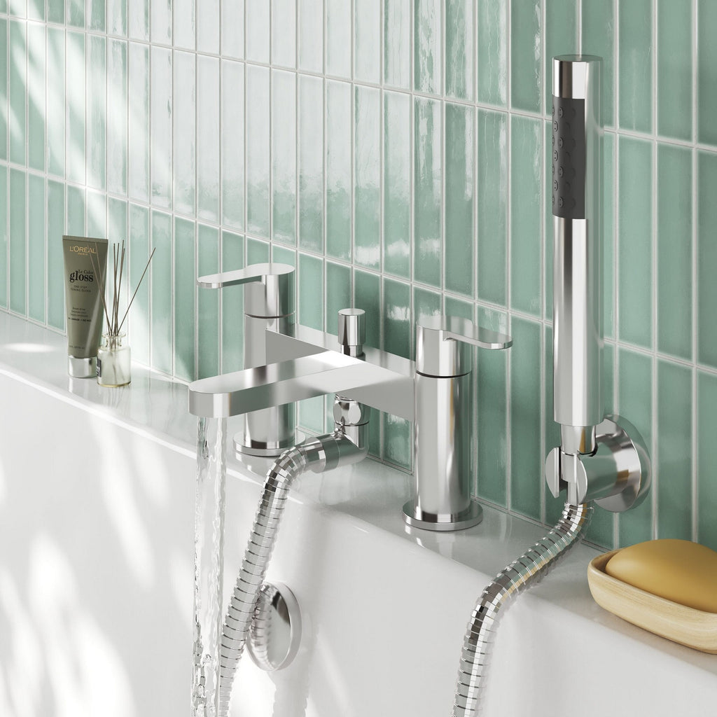 Veraison Deck Mounted Bath Shower Mixer With Kit Chrome Contemporary 2 Tap Hole