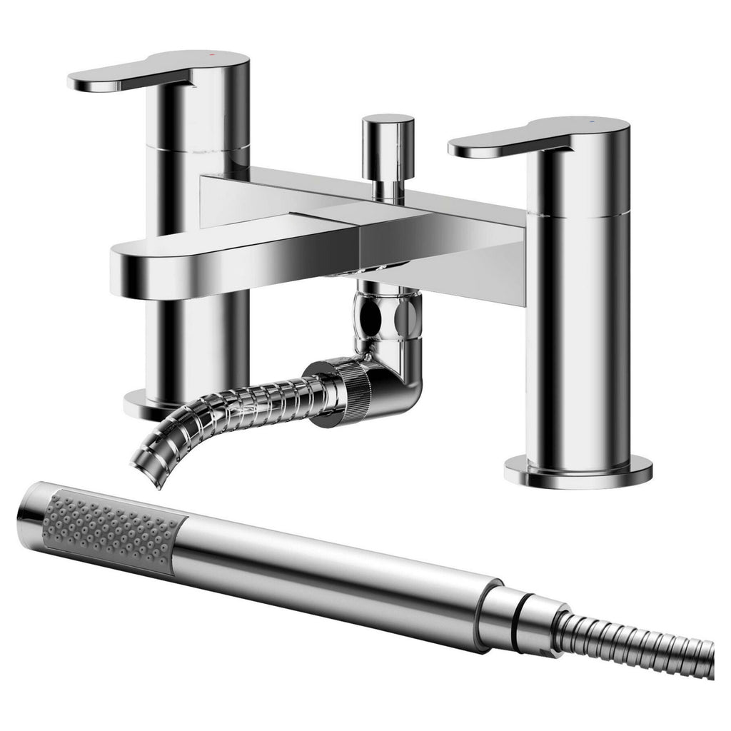 Veraison Deck Mounted Bath Shower Mixer With Kit Chrome Contemporary 2 Tap Hole
