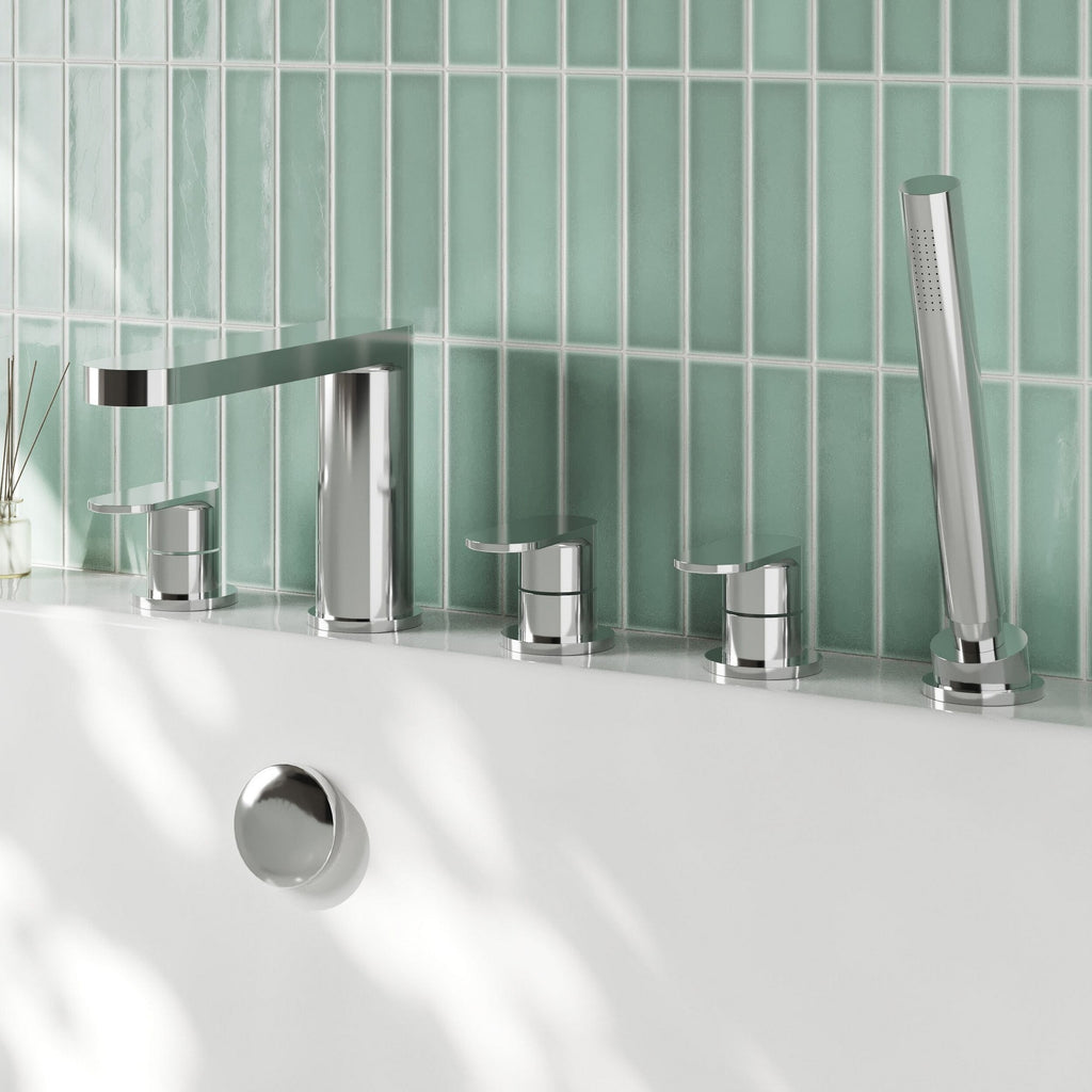 Veraison Deck Mounted 5 Tap Hole Bath Shower Mixer Chrome Contemporary 180mm Spout