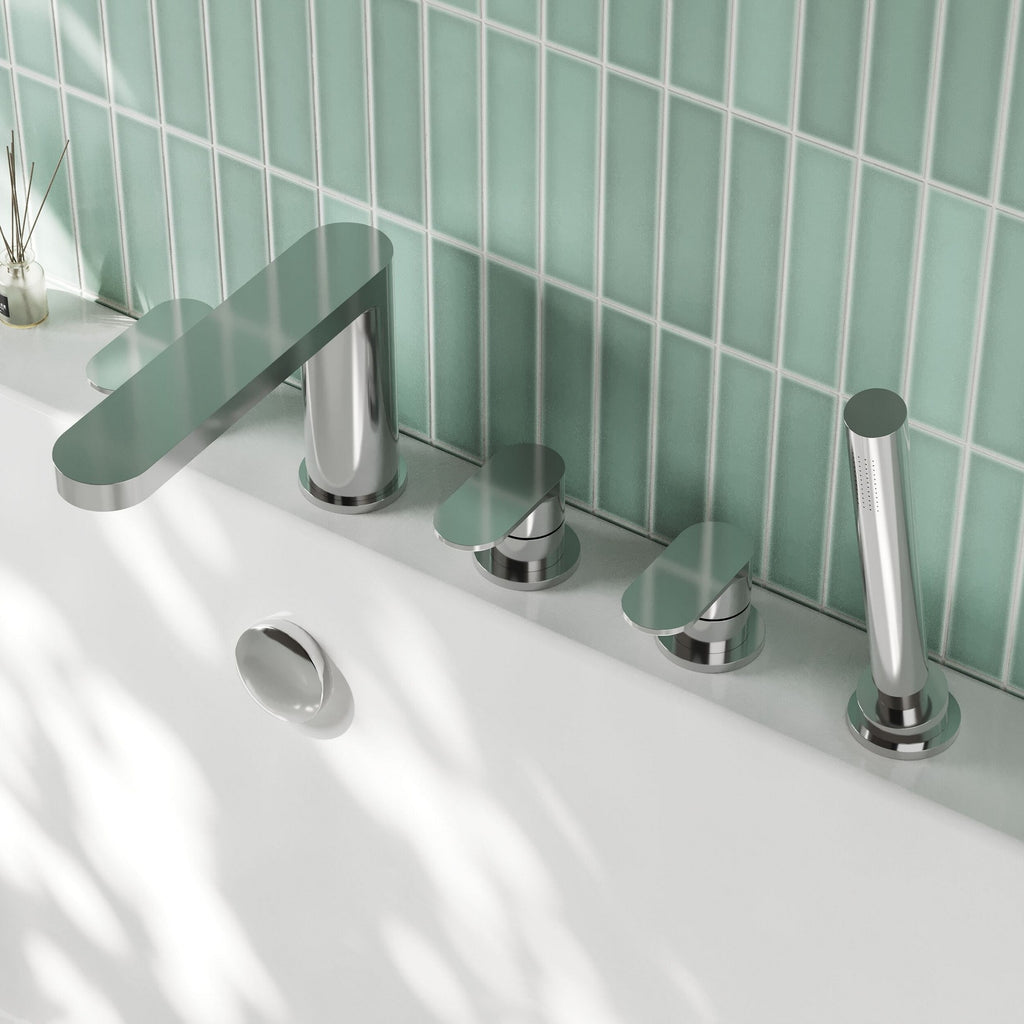Veraison Deck Mounted 5 Tap Hole Bath Shower Mixer Chrome Contemporary 180mm Spout