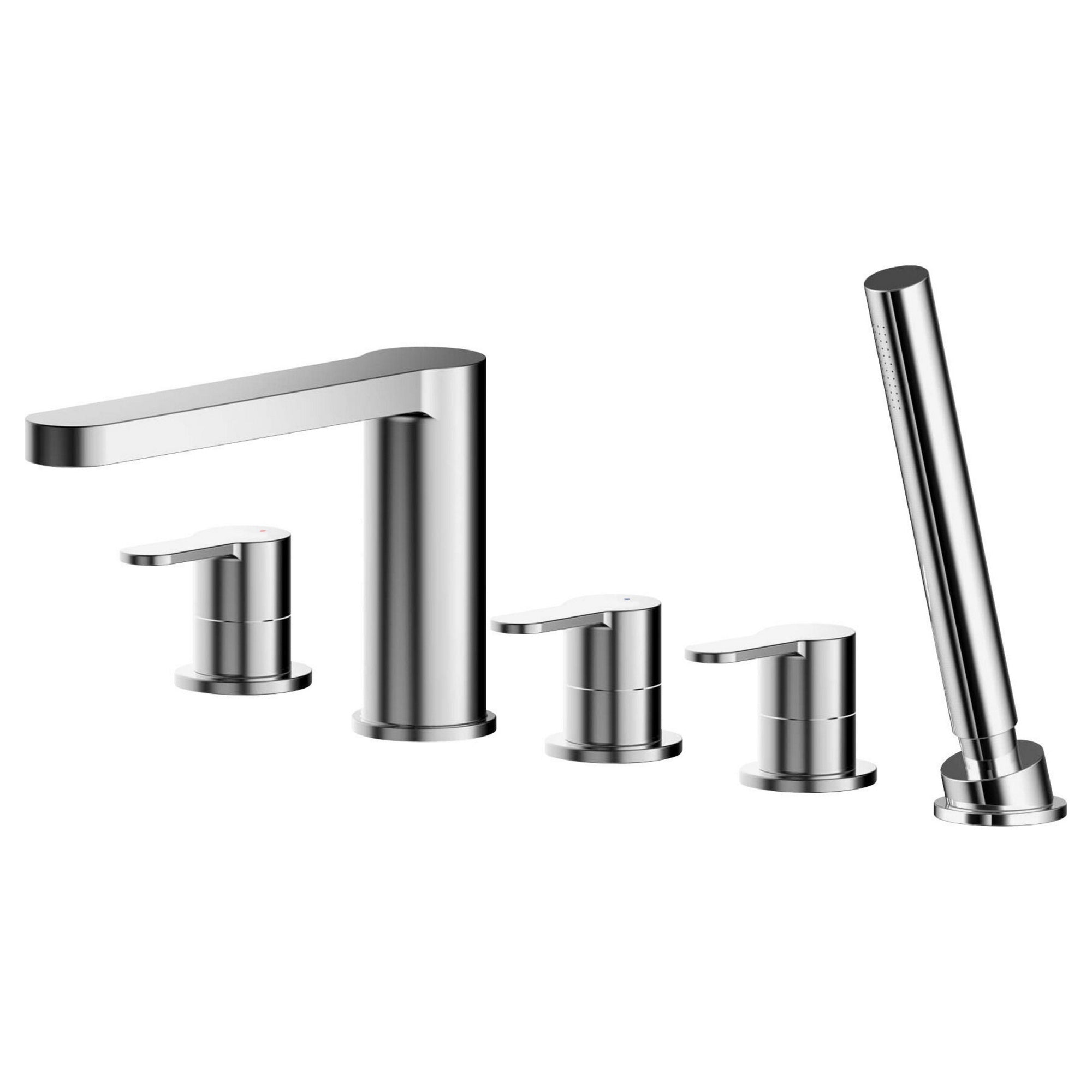 Veraison Deck Mounted 5 Tap Hole Bath Shower Mixer Chrome Contemporary 180mm Spout