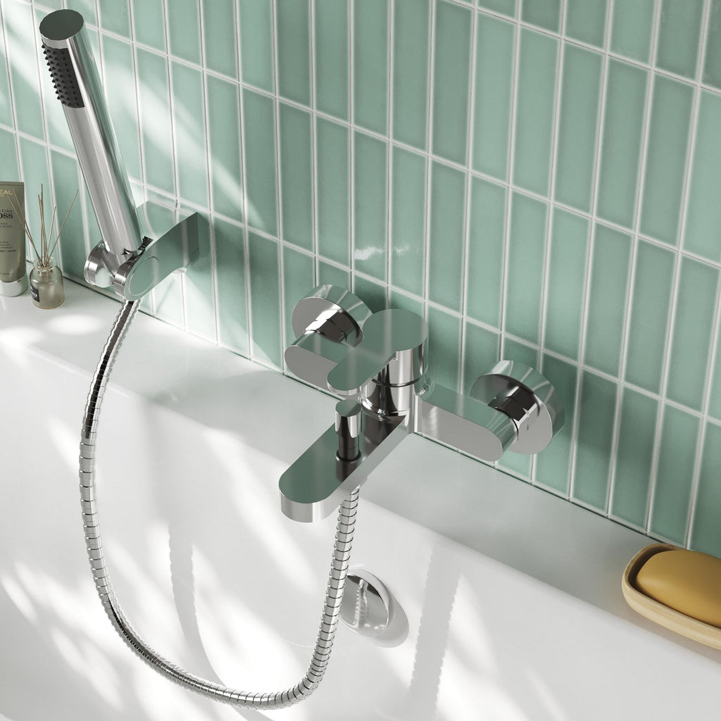 Veraison Wall Mounted Bath Shower Mixer With Kit Chrome Contemporary 2 Hole 110mm