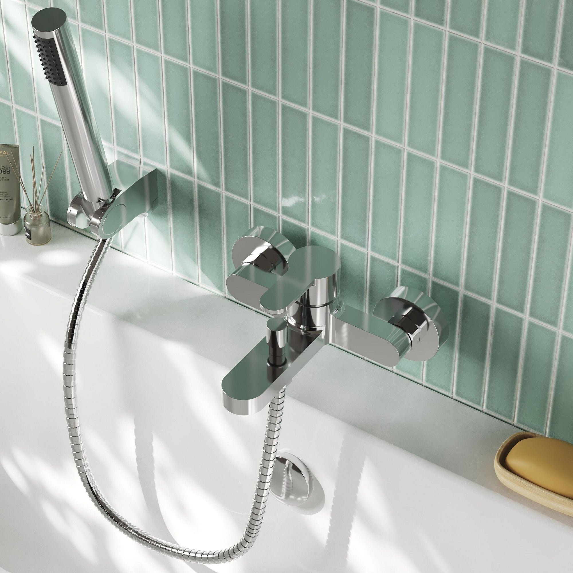 Veraison Wall Mounted Bath Shower Mixer With Kit Chrome Contemporary 2 Hole 110mm