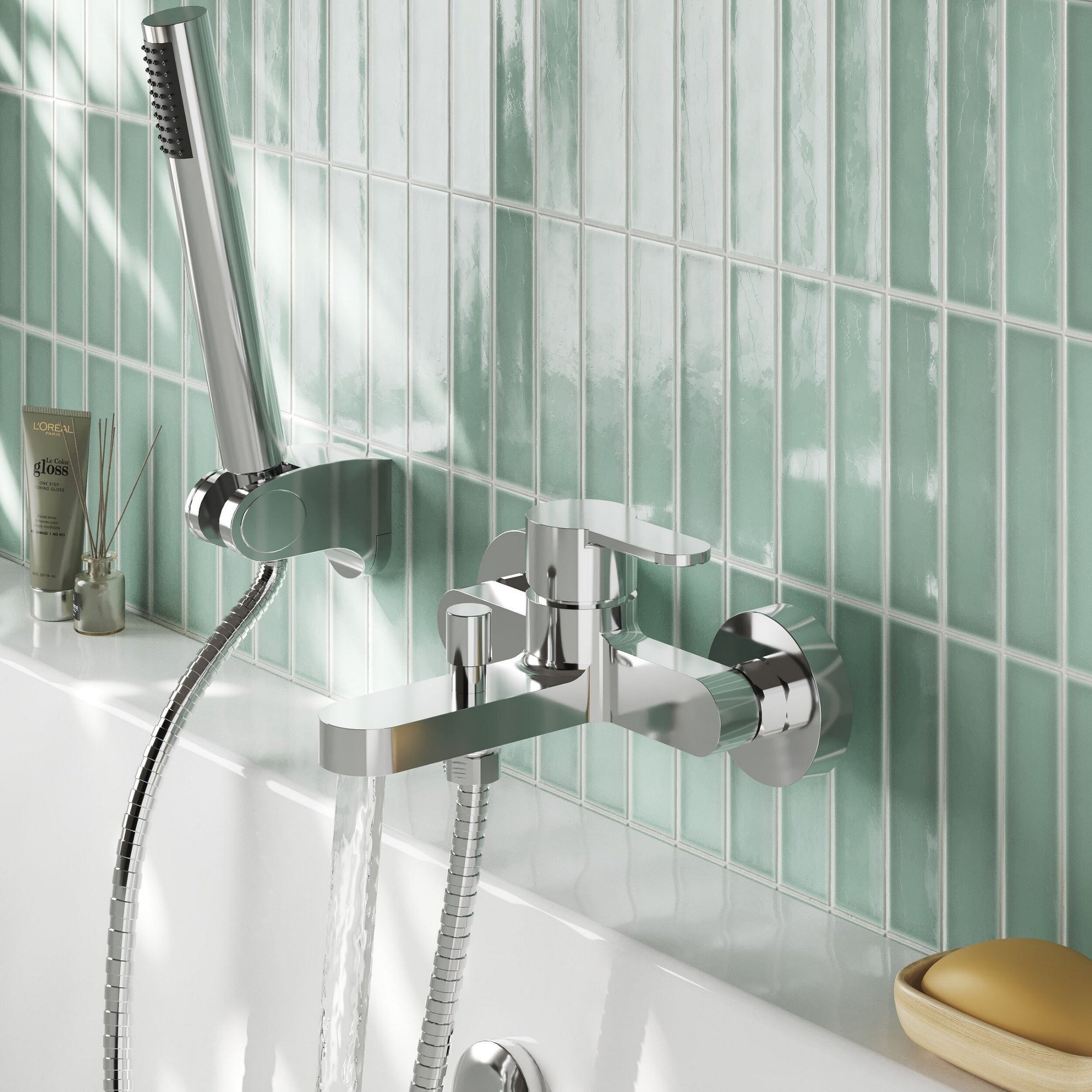 Veraison Wall Mounted Bath Shower Mixer With Kit Chrome Contemporary 2 Hole 110mm