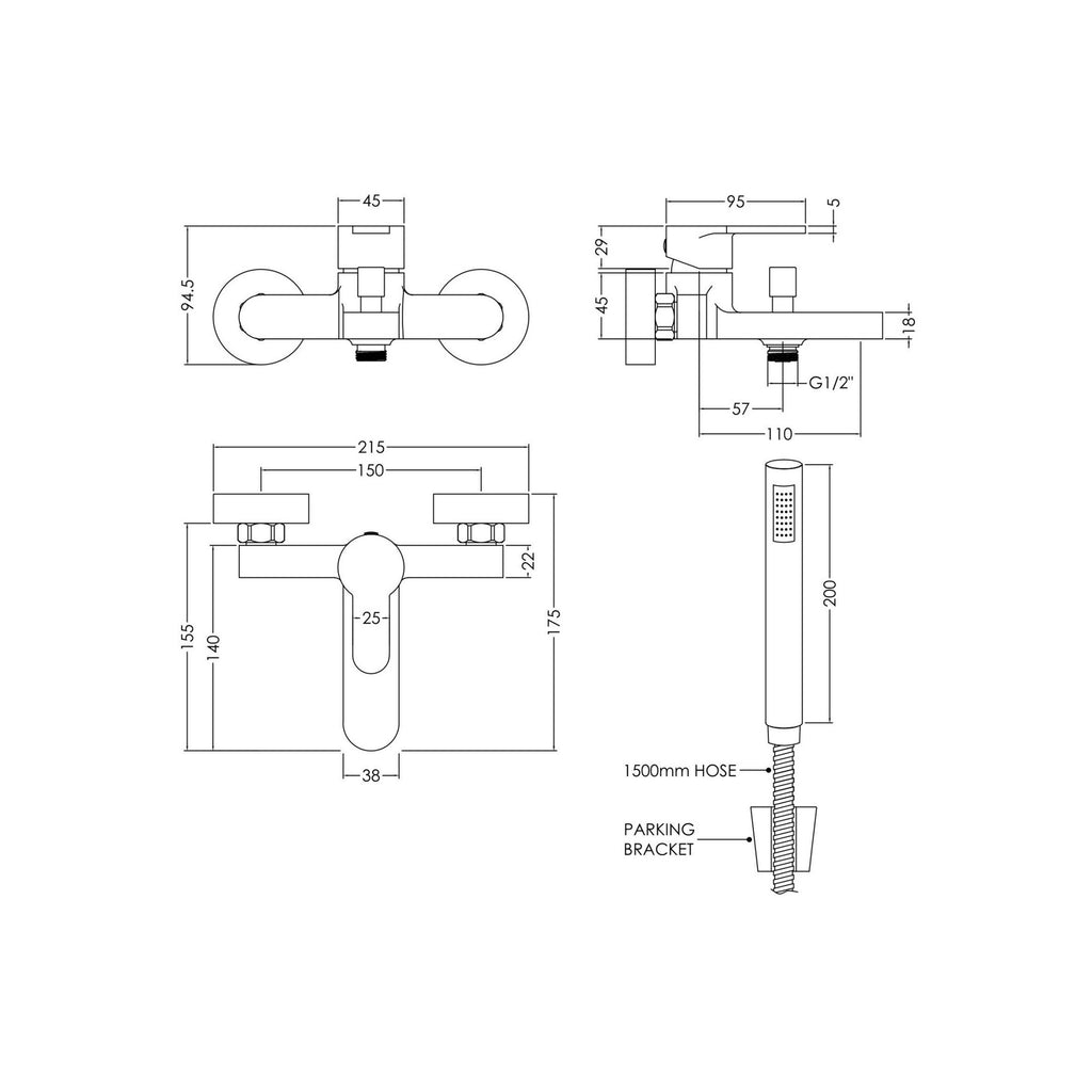 Veraison Wall Mounted Bath Shower Mixer With Kit Chrome Contemporary 2 Hole 110mm