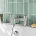 Linea Deck Mounted Bath Shower Mixer With Kit Chrome Contemporary 2 Tap Hole
