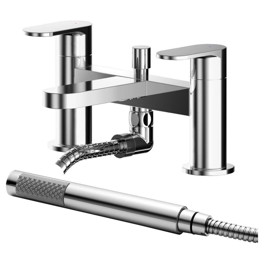 Linea Deck Mounted Bath Shower Mixer With Kit Chrome Contemporary 2 Tap Hole