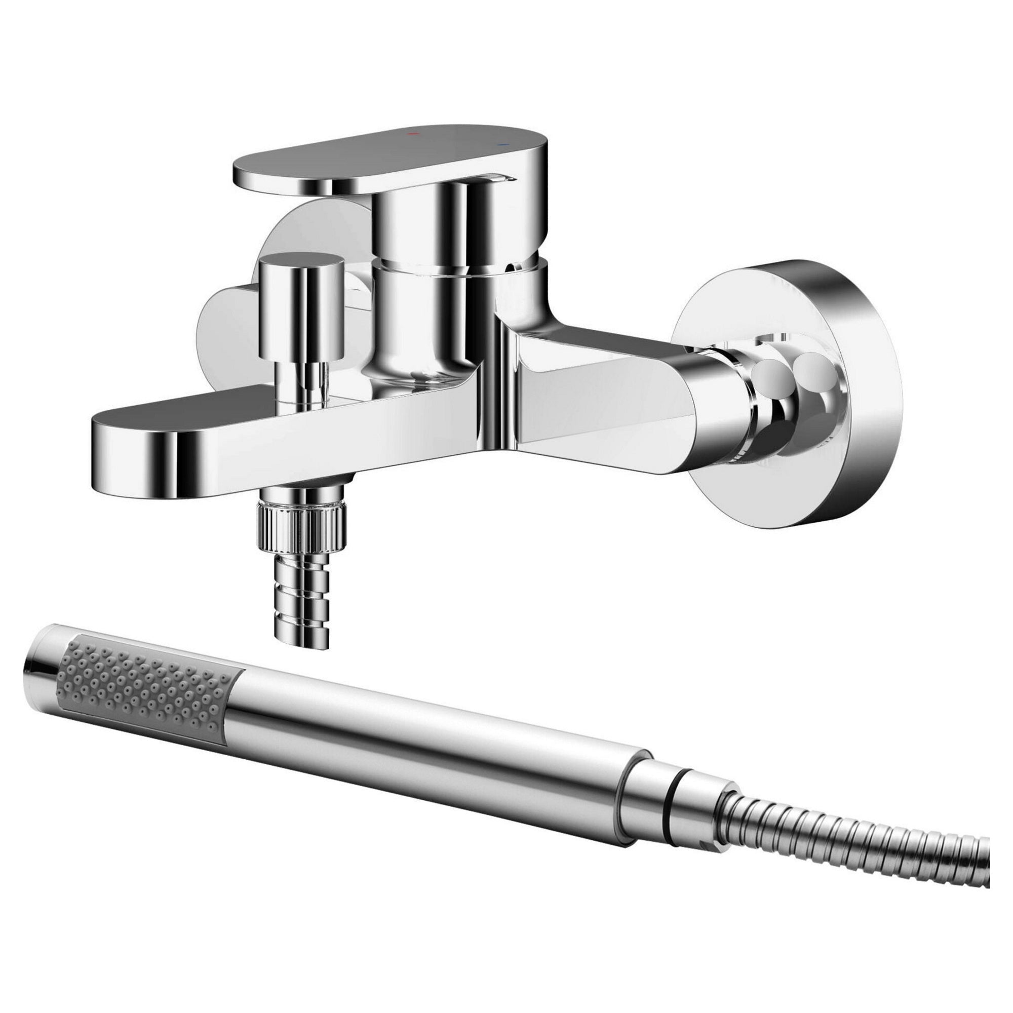 Linea Wall Mounted Bath Shower Mixer With Kit Chrome Contemporary 2 Hole 100mm