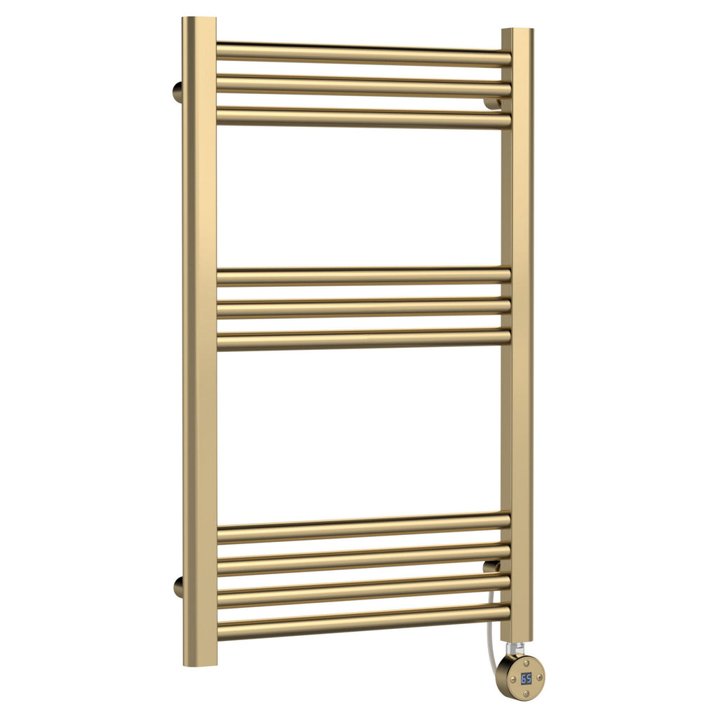 Electric Round Tube Towel Rail 10 Bars 800x500 Brushed Brass 877 BTU 450 Centres