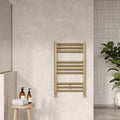 Vellum Straight Towel Radiator Round Rails 800x500 Brushed Brass 850 BTU 450