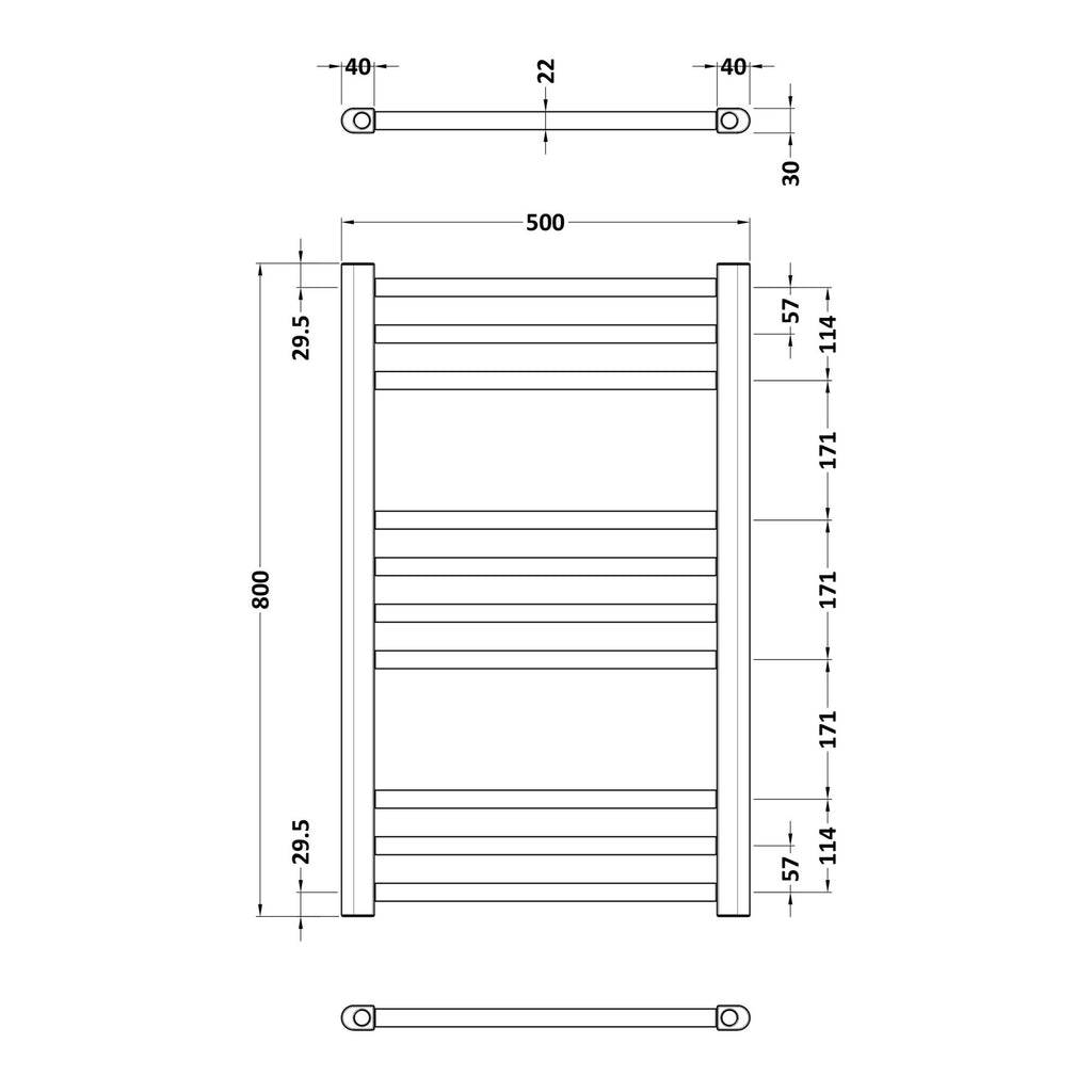 Vellum Straight Towel Radiator Round Rails 800x500 Brushed Brass 850 BTU 450