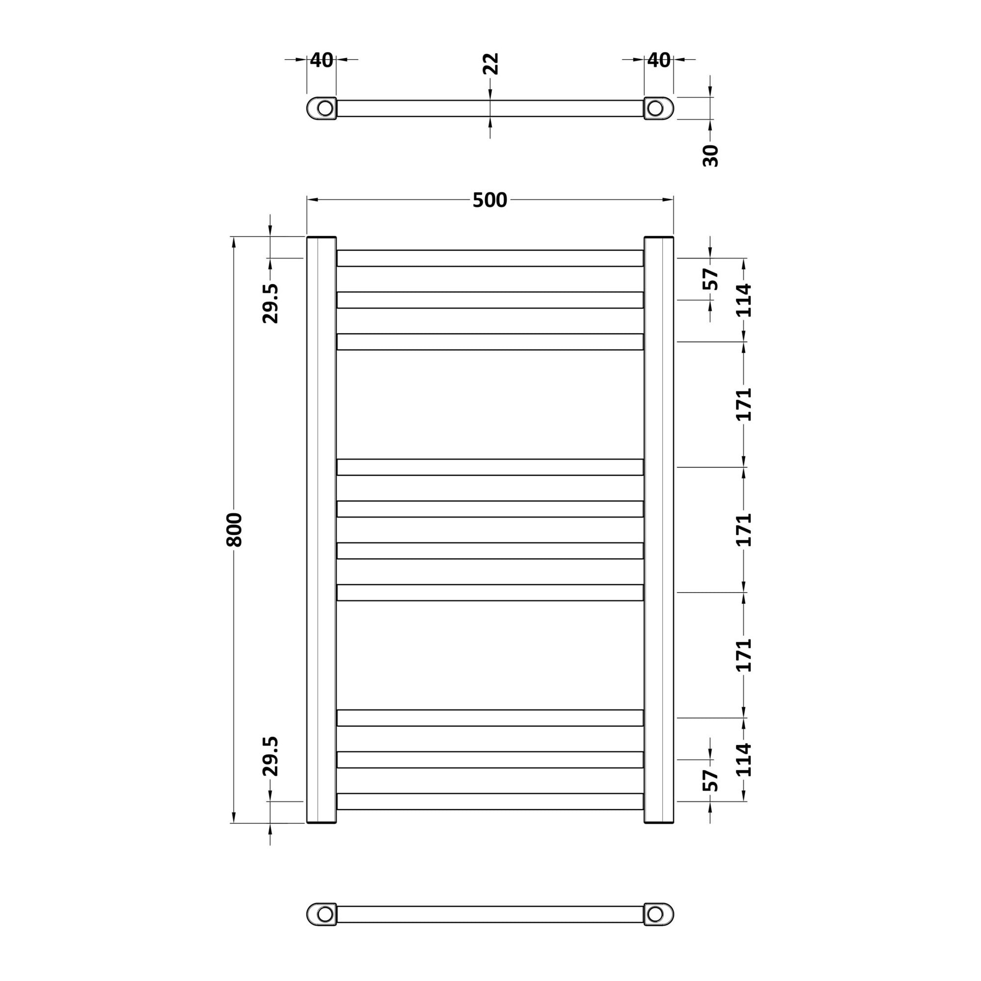 Vellum Straight Towel Radiator Round Rails 800x500 Brushed Brass 850 BTU 450