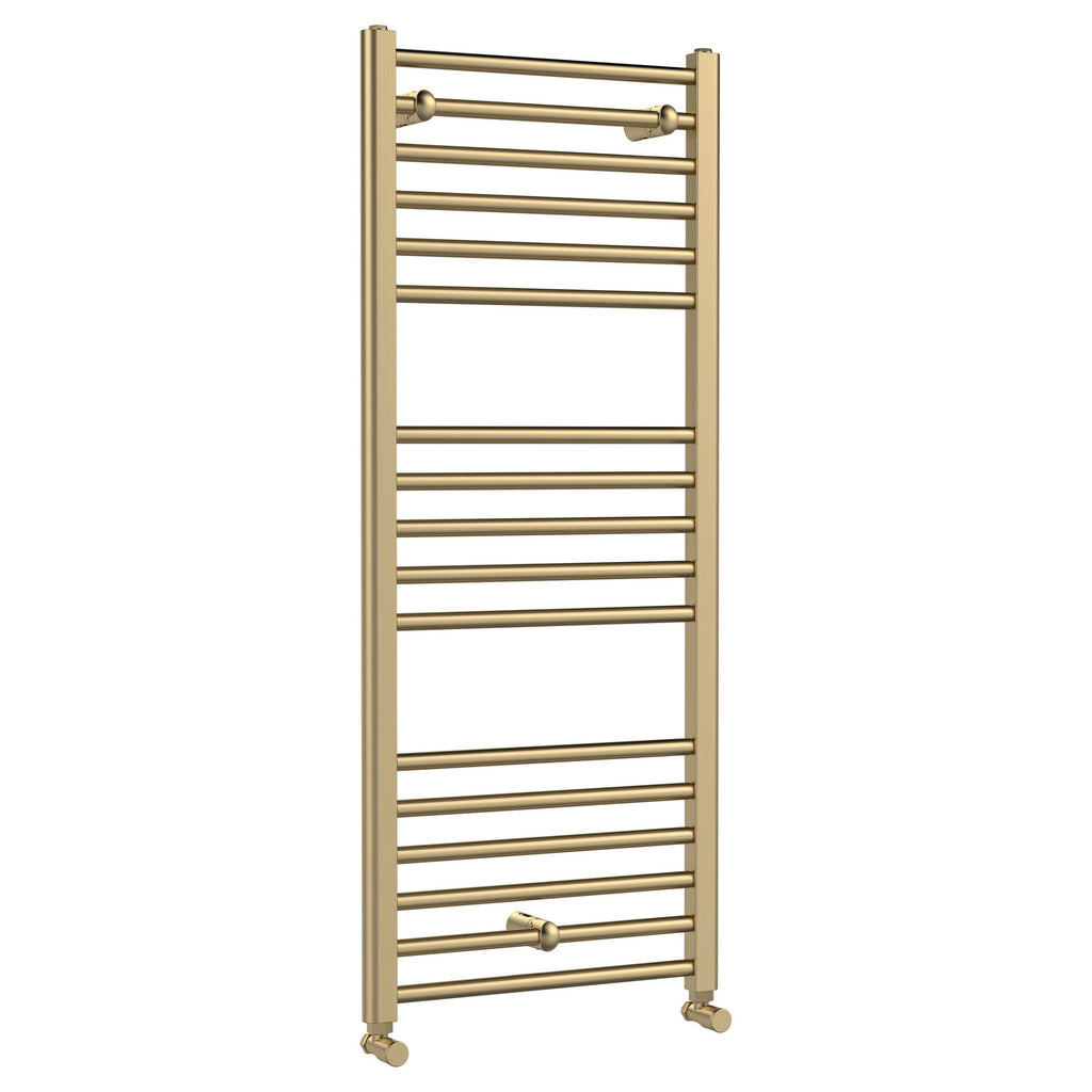 Vellum Straight Towel Radiator Round Rails 1200x500 Brushed Brass 1406 BTU 450