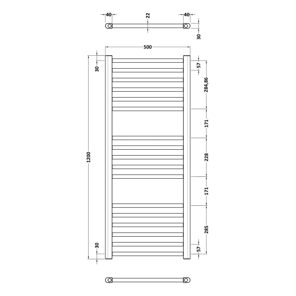 Vellum Straight Towel Radiator Round Rails 1200x500 Brushed Brass 1406 BTU 450