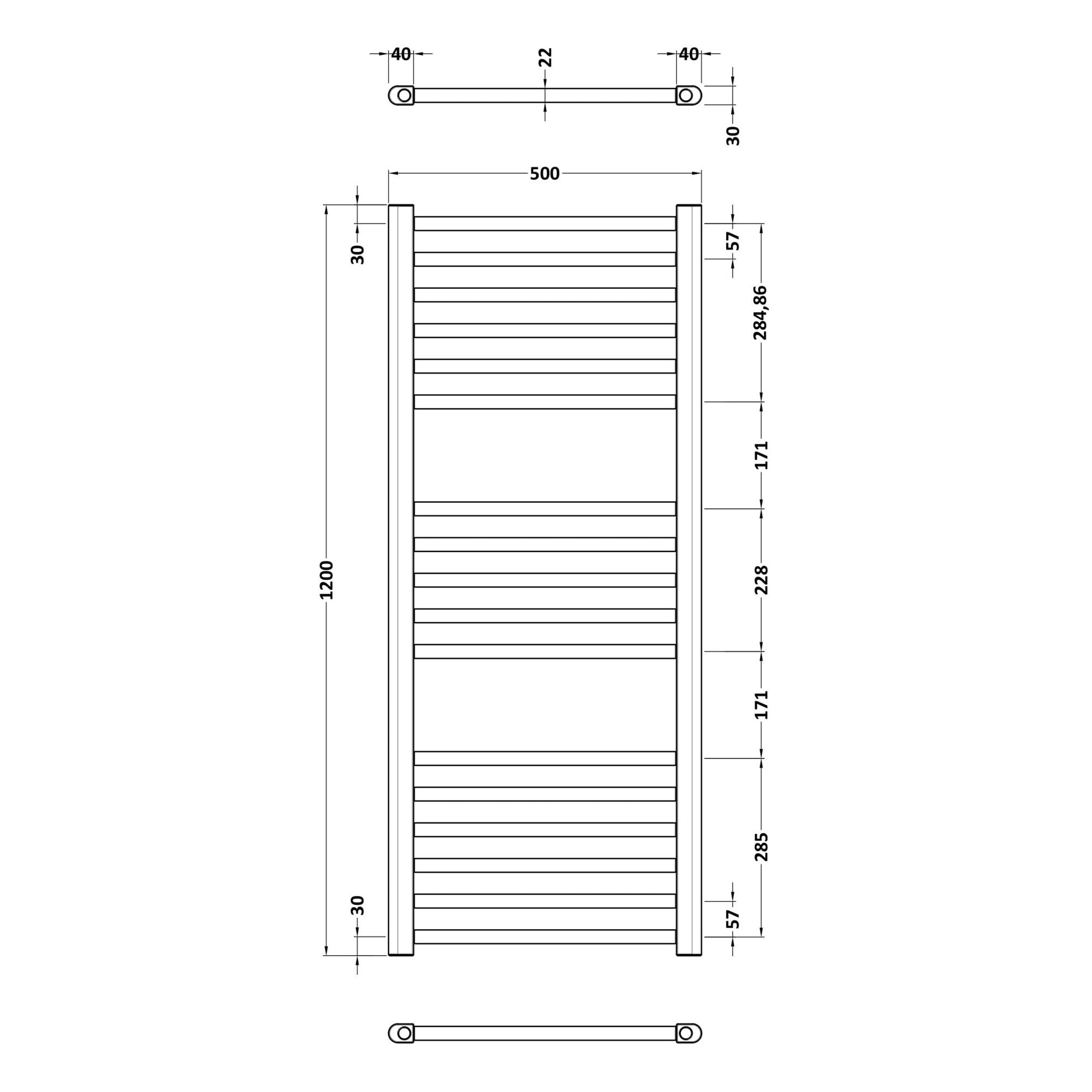Vellum Straight Towel Radiator Round Rails 1200x500 Brushed Brass 1406 BTU 450