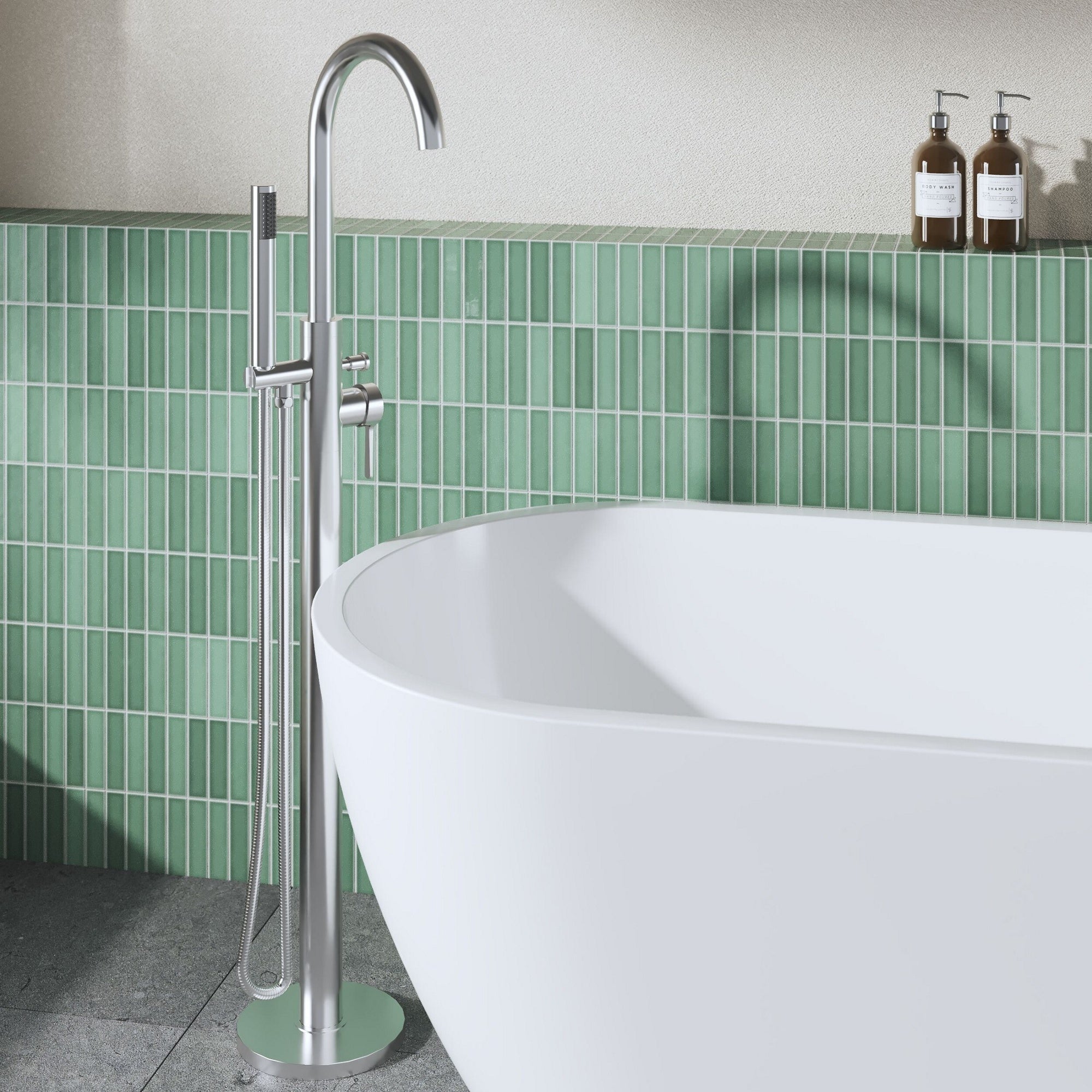 Veda Floor Standing Bath Shower Mixer With Kit Chrome Contemporary 1 Tap Hole