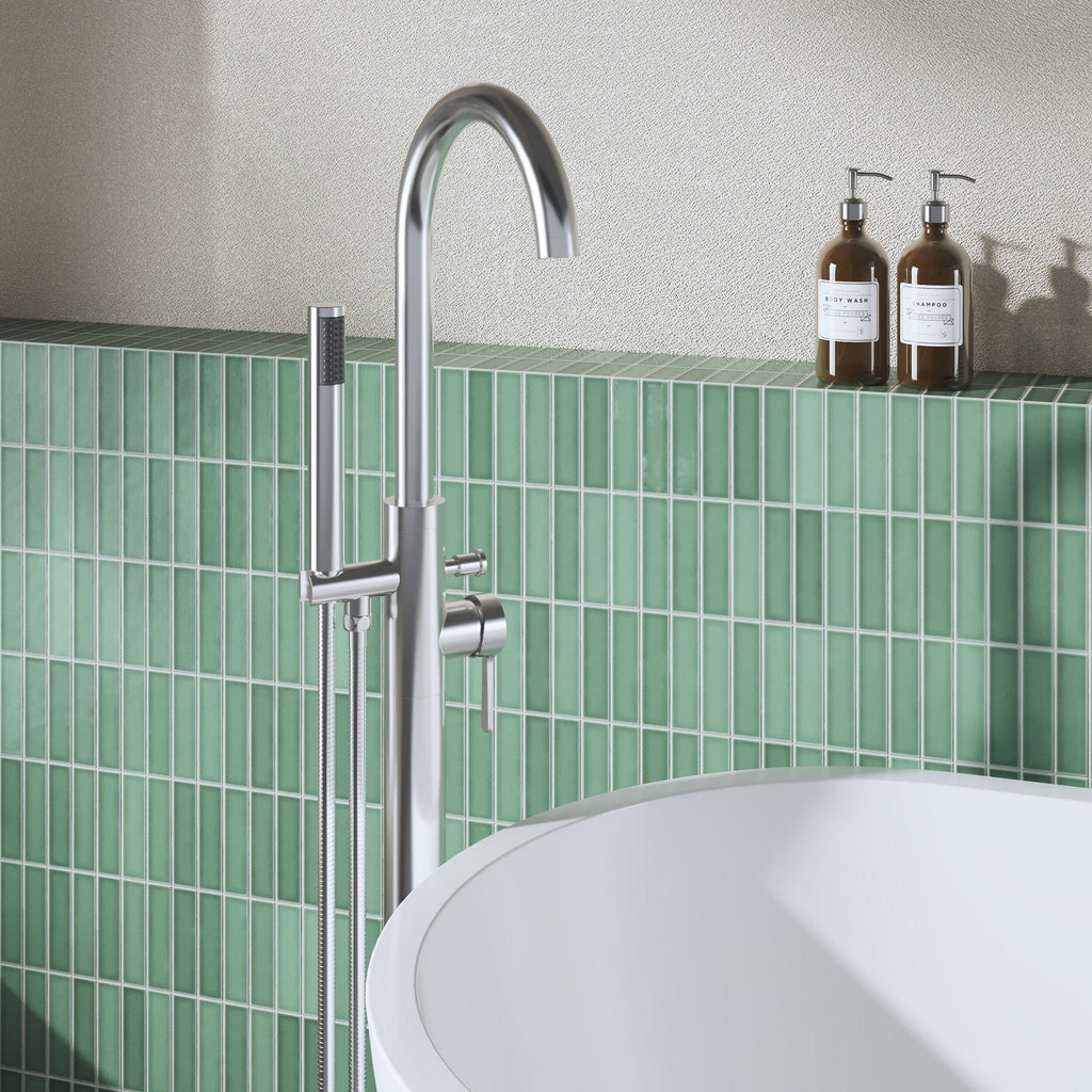 Veda Floor Standing Bath Shower Mixer With Kit Chrome Contemporary 1 Tap Hole