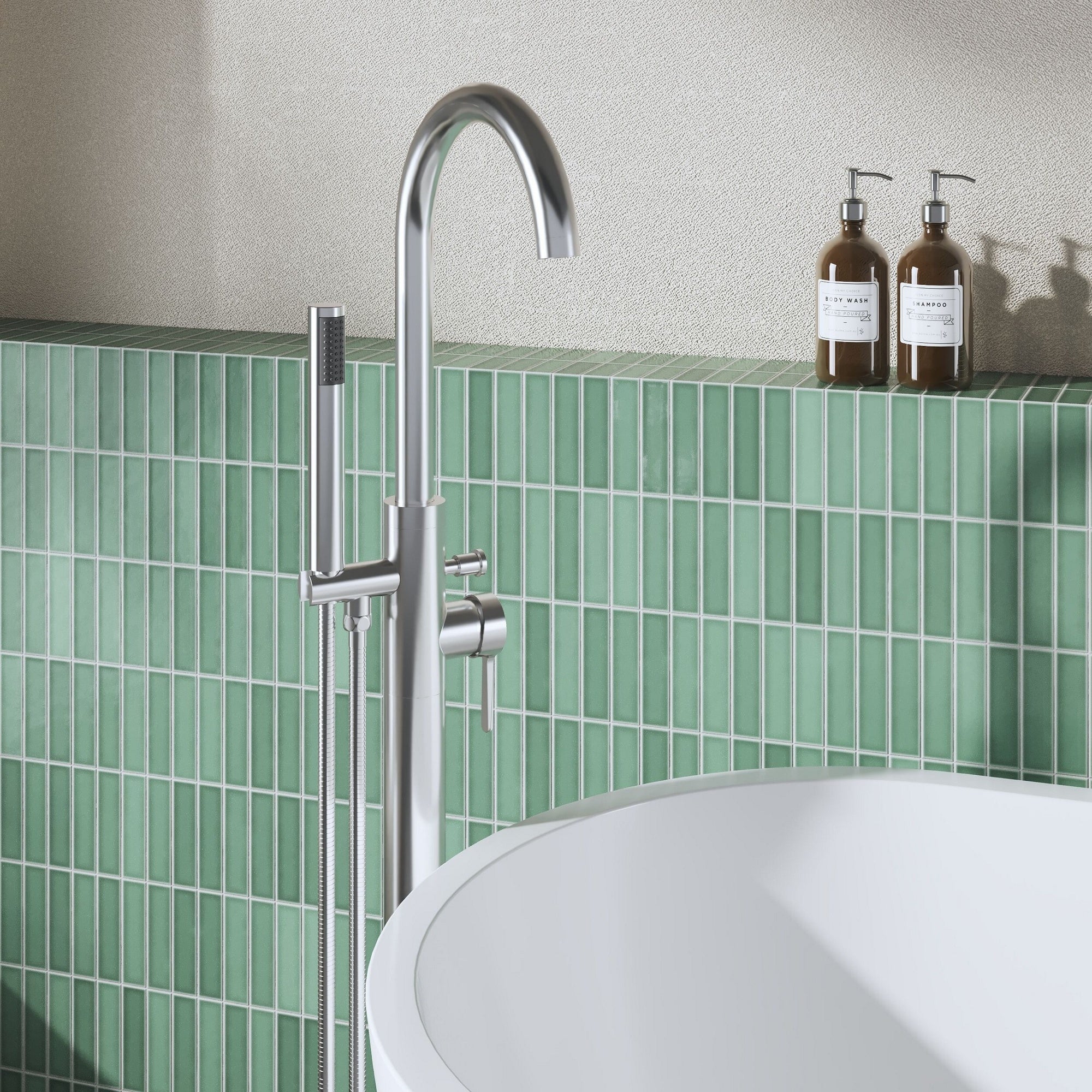 Veda Floor Standing Bath Shower Mixer With Kit Chrome Contemporary 1 Tap Hole