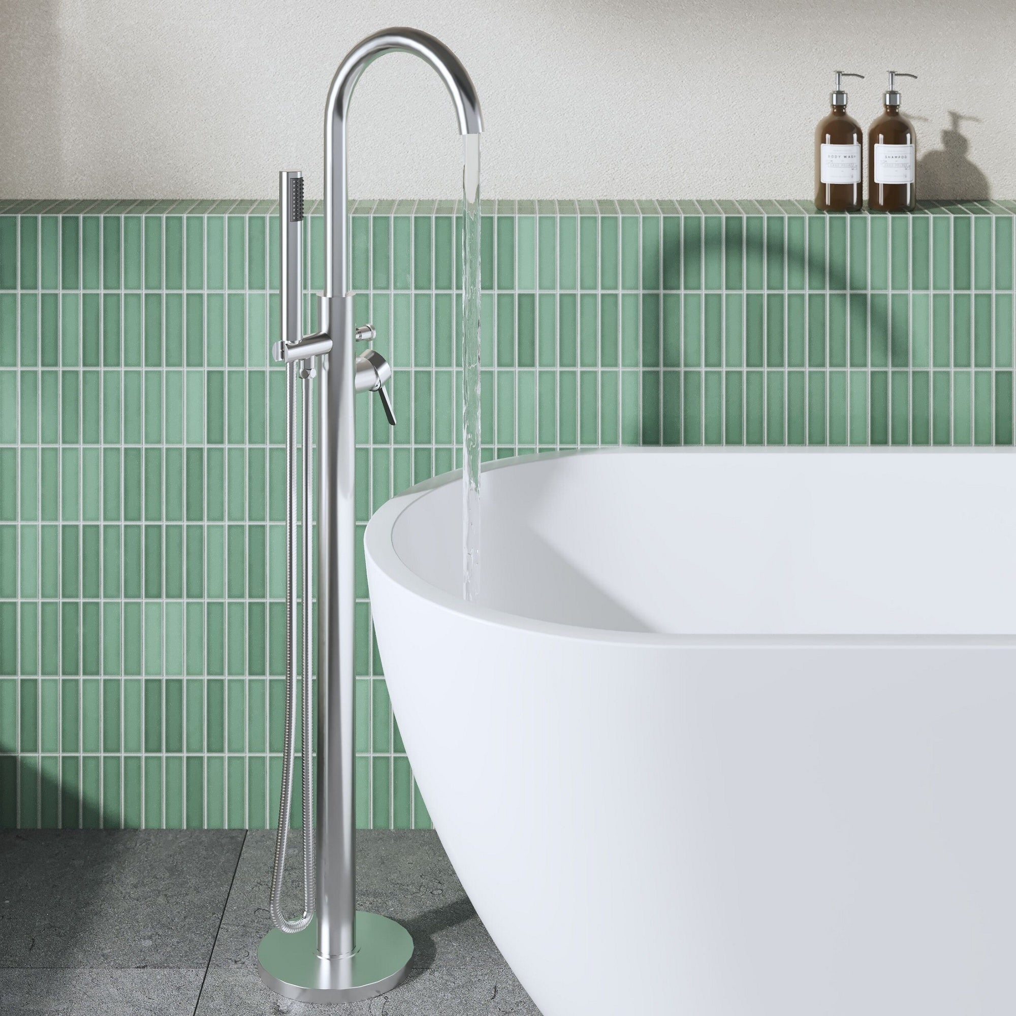 Veda Floor Standing Bath Shower Mixer With Kit Chrome Contemporary 1 Tap Hole
