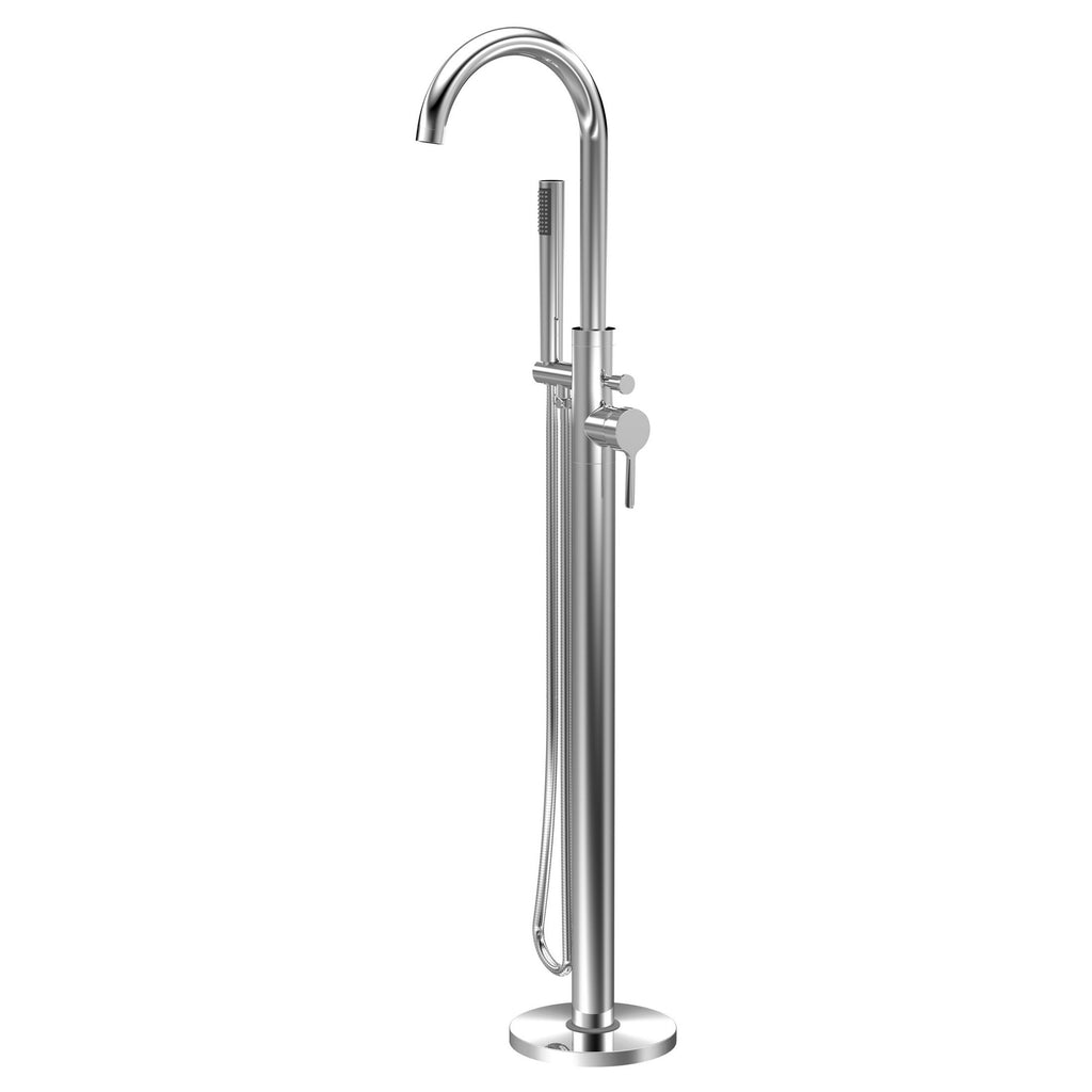 Veda Floor Standing Bath Shower Mixer With Kit Chrome Contemporary 1 Tap Hole