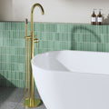 Veda Contemporary Brushed Brass Floor Standing Bath Shower Mixer Lever 1 Hole