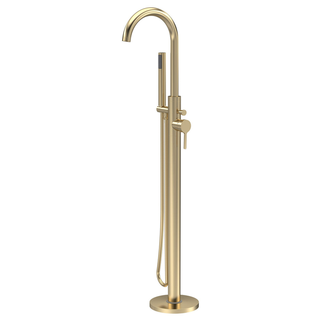Veda Contemporary Brushed Brass Floor Standing Bath Shower Mixer Lever 1 Hole