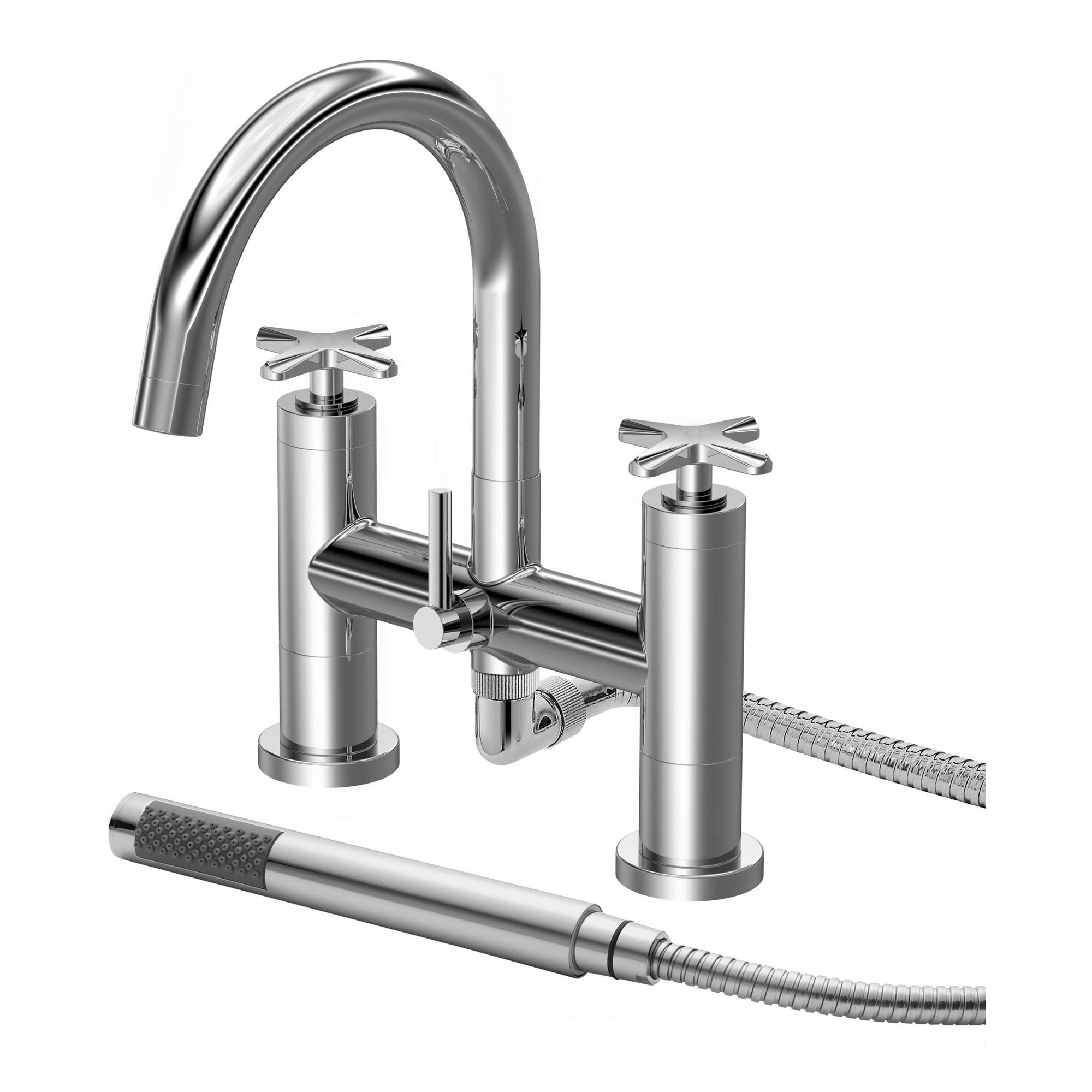 Veda Deck Mount Bath Shower Mixer With Kit Chrome Contemporary 2 Tap Hole