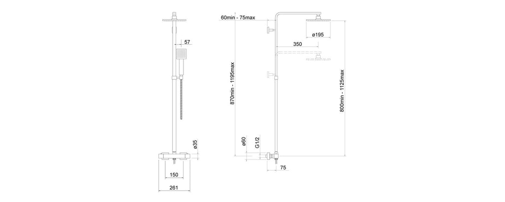 Chrome Square Overhead Thermostatic Rigid Riser Shower Kit