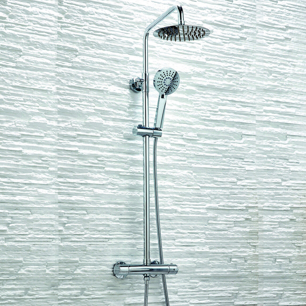 Chrome Thermostatic Overhead Column Shower Kit Round